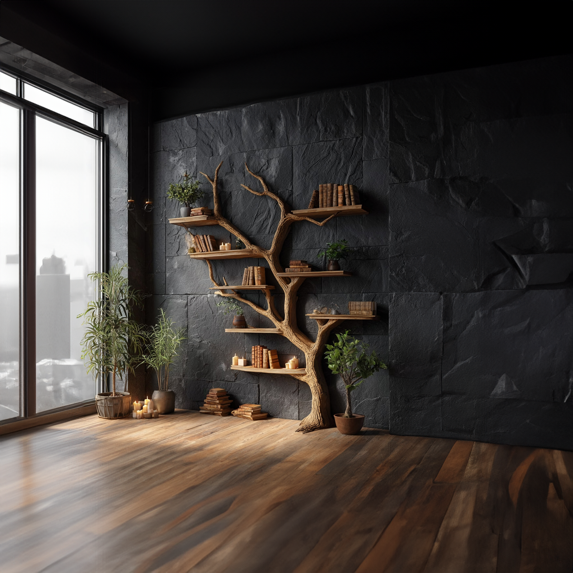 Rustic Tree Wall Shelf Library Study SINLKITB301