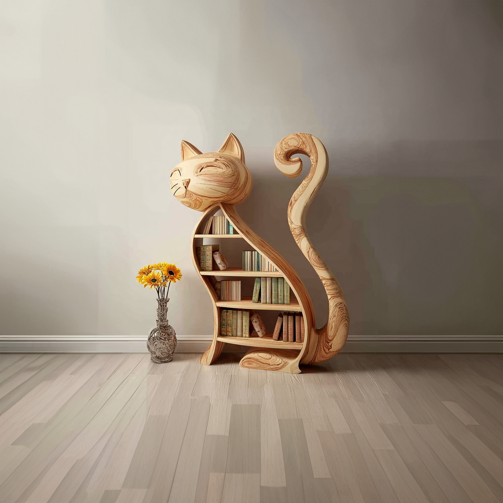 Rustic Cat Bookshelf Playroom Kids Storage Display SINLKISC158