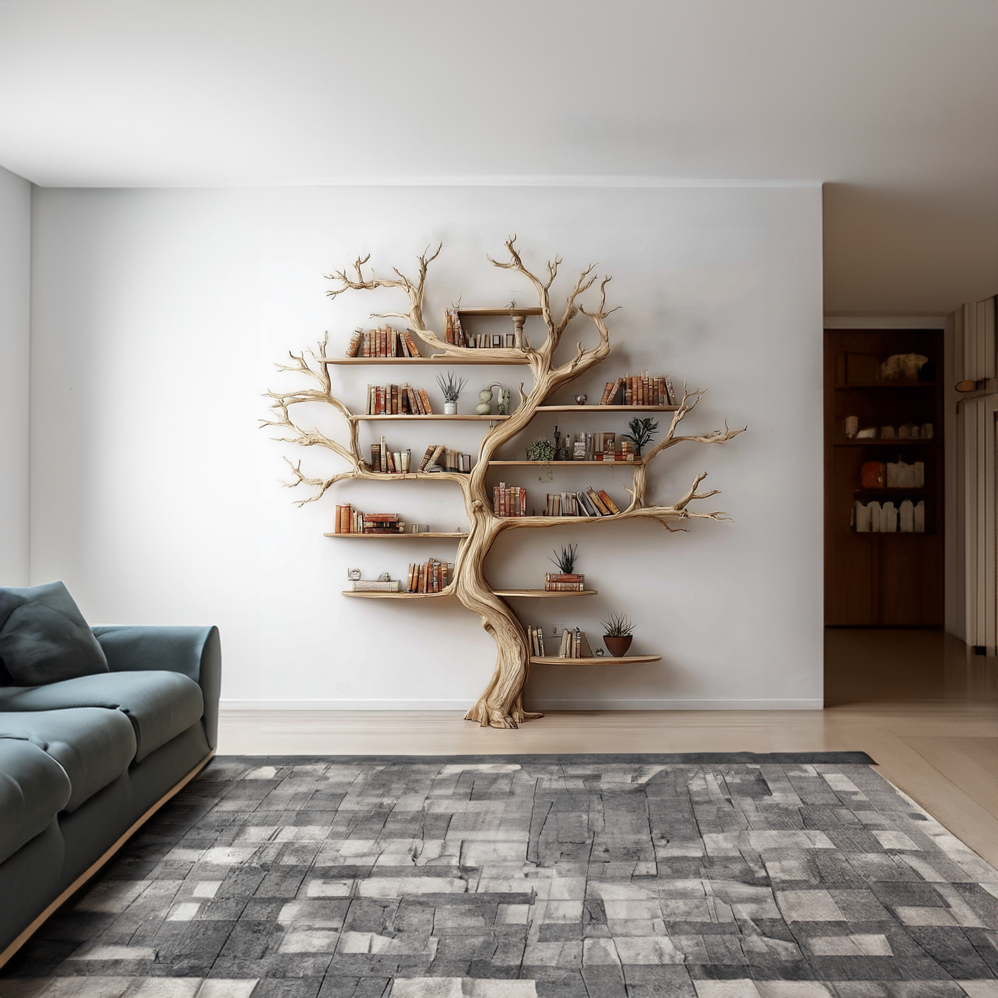 Rustic Tree Wall Bookshelf Living Room SINLKITB288