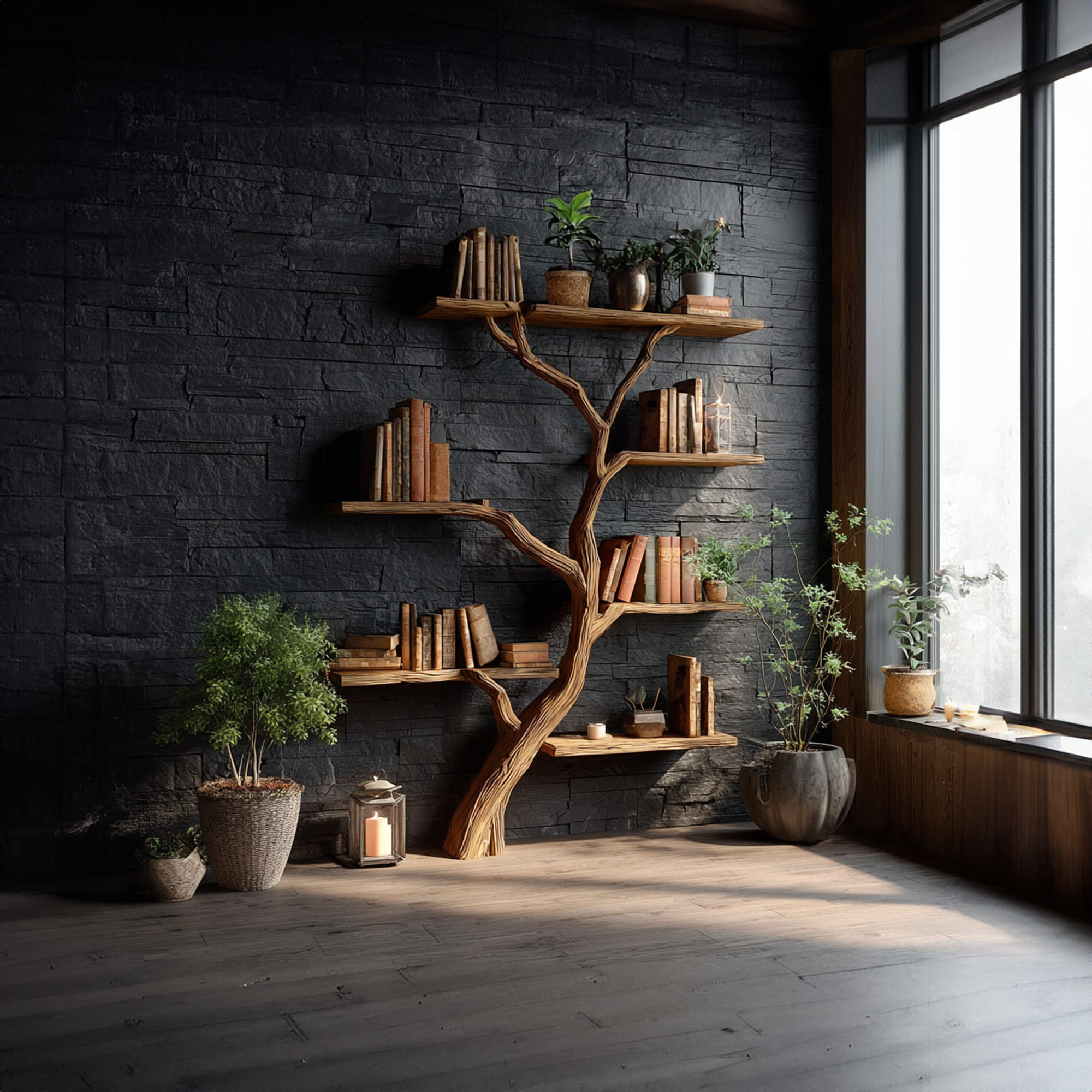Rustic Tree Bookcase Reading Nook SINLKITB299