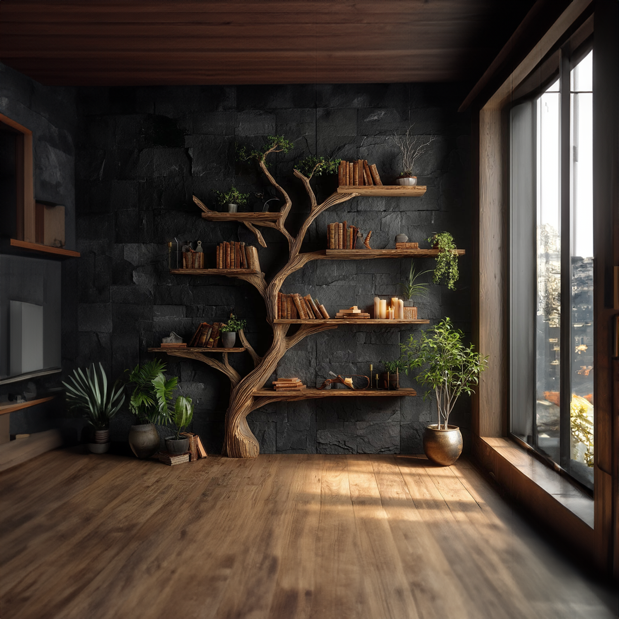 Rustic Tree Wall Shelf Family Room SINLKITB300