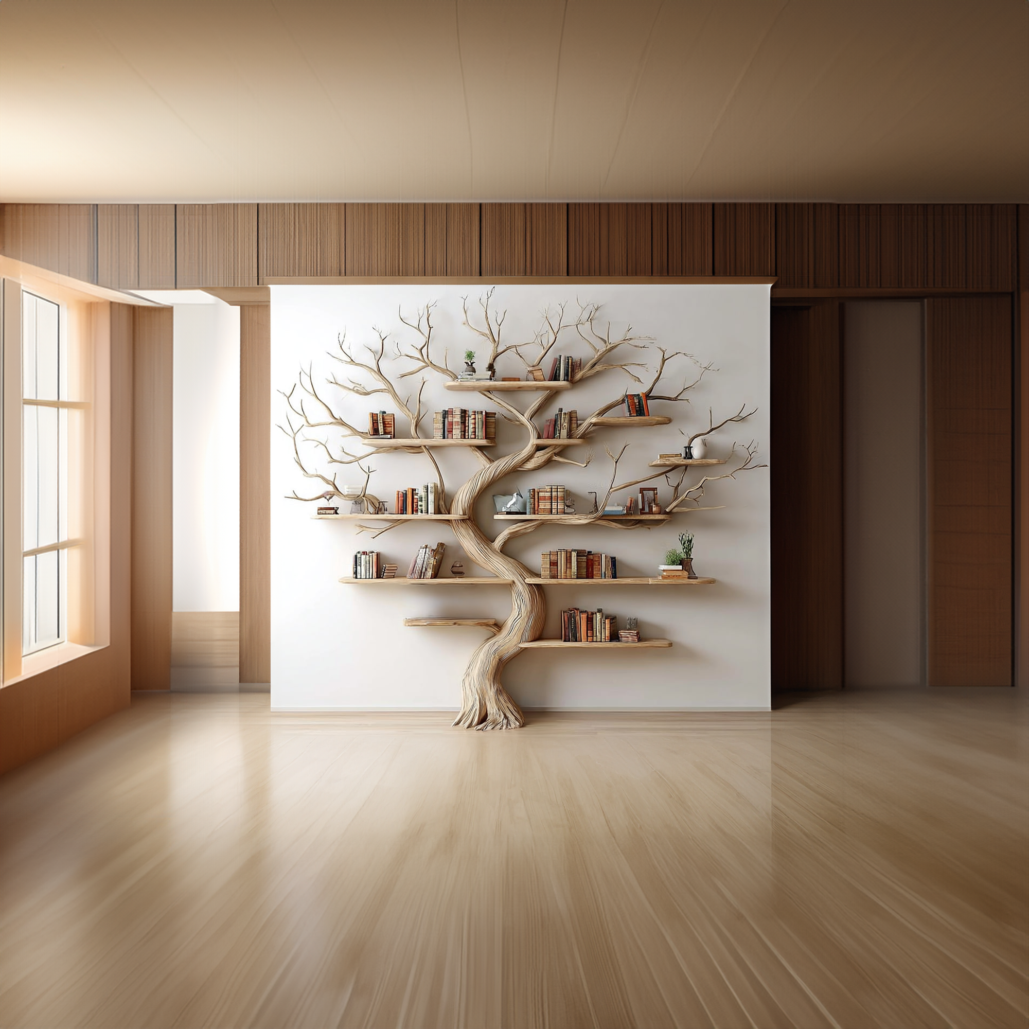 Rustic Tree Wall Bookshelf Bedroom Lounge SINLKITB289