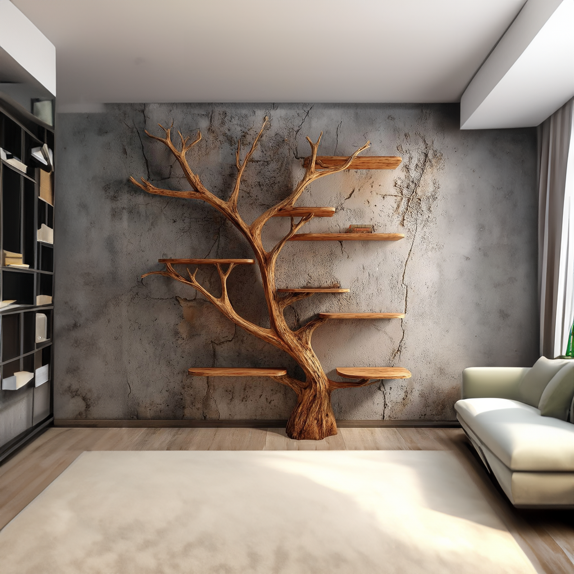 Rustic Tree Wall Bookshelf Entryway Study SINLKITB294