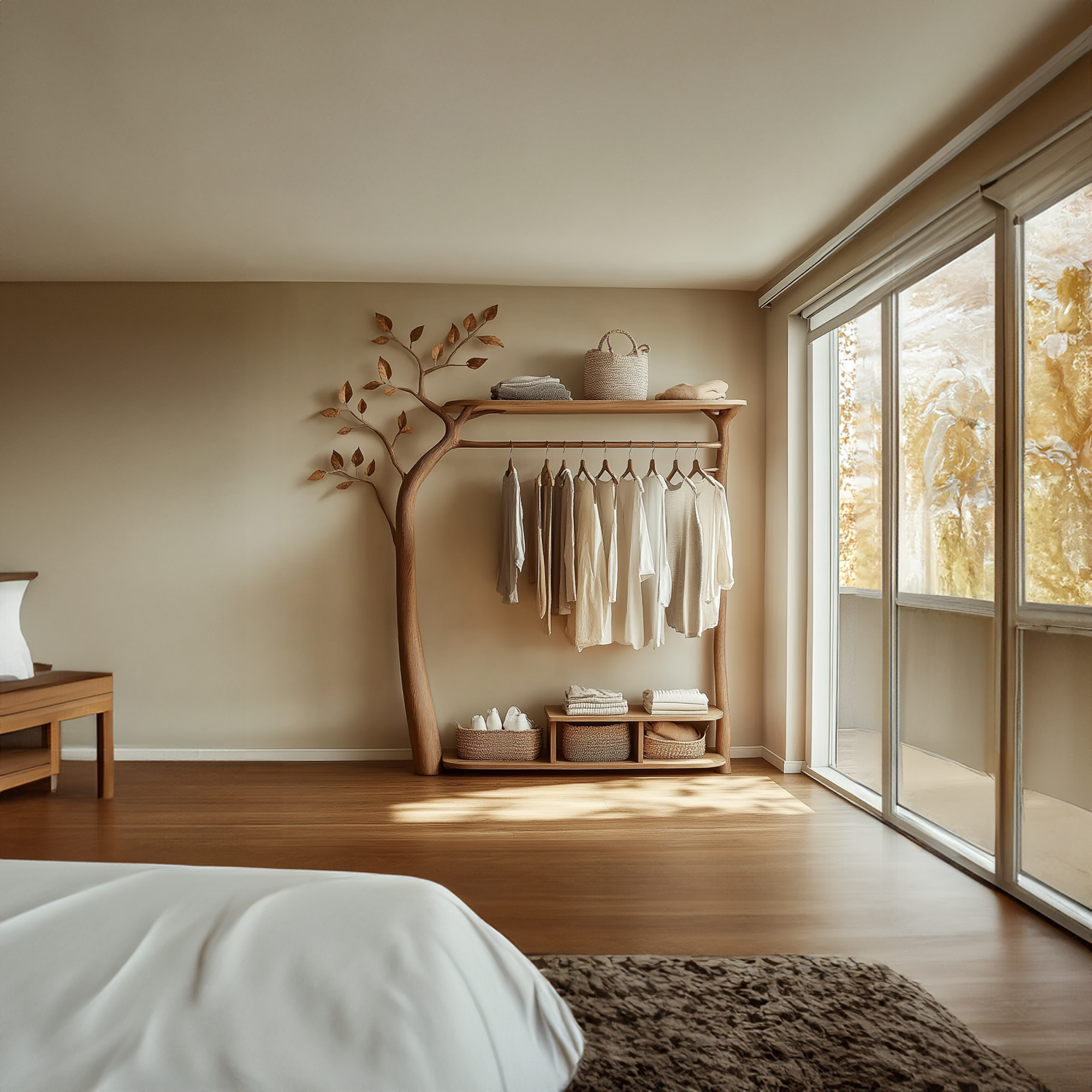 Rustic Tree Clothes Rack Solid Wood Bedroom Organizer SINLKITCR055