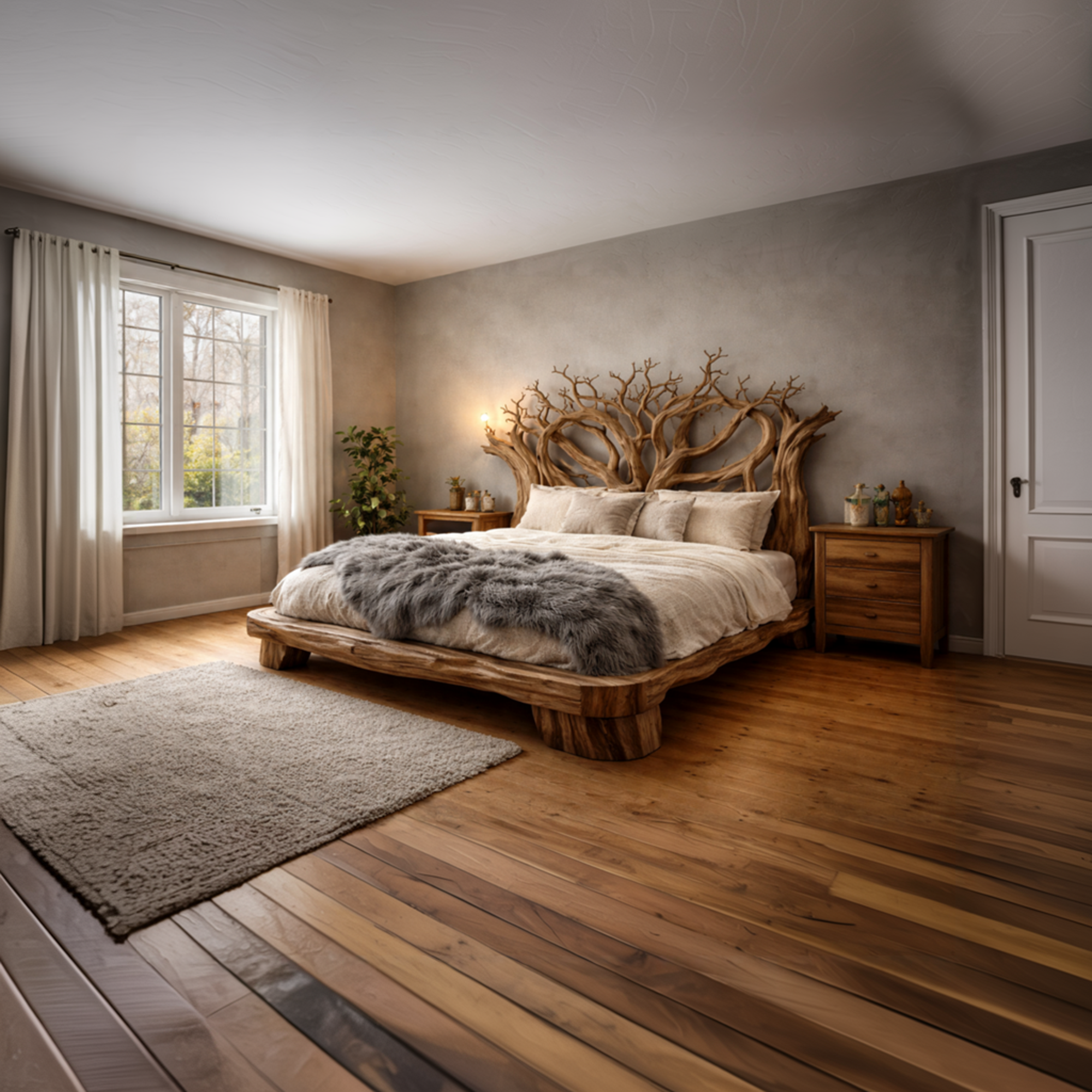 Rustic Tree Branch Shelf Sculptural Wall Art For Living Room Interior SINLKIWB090