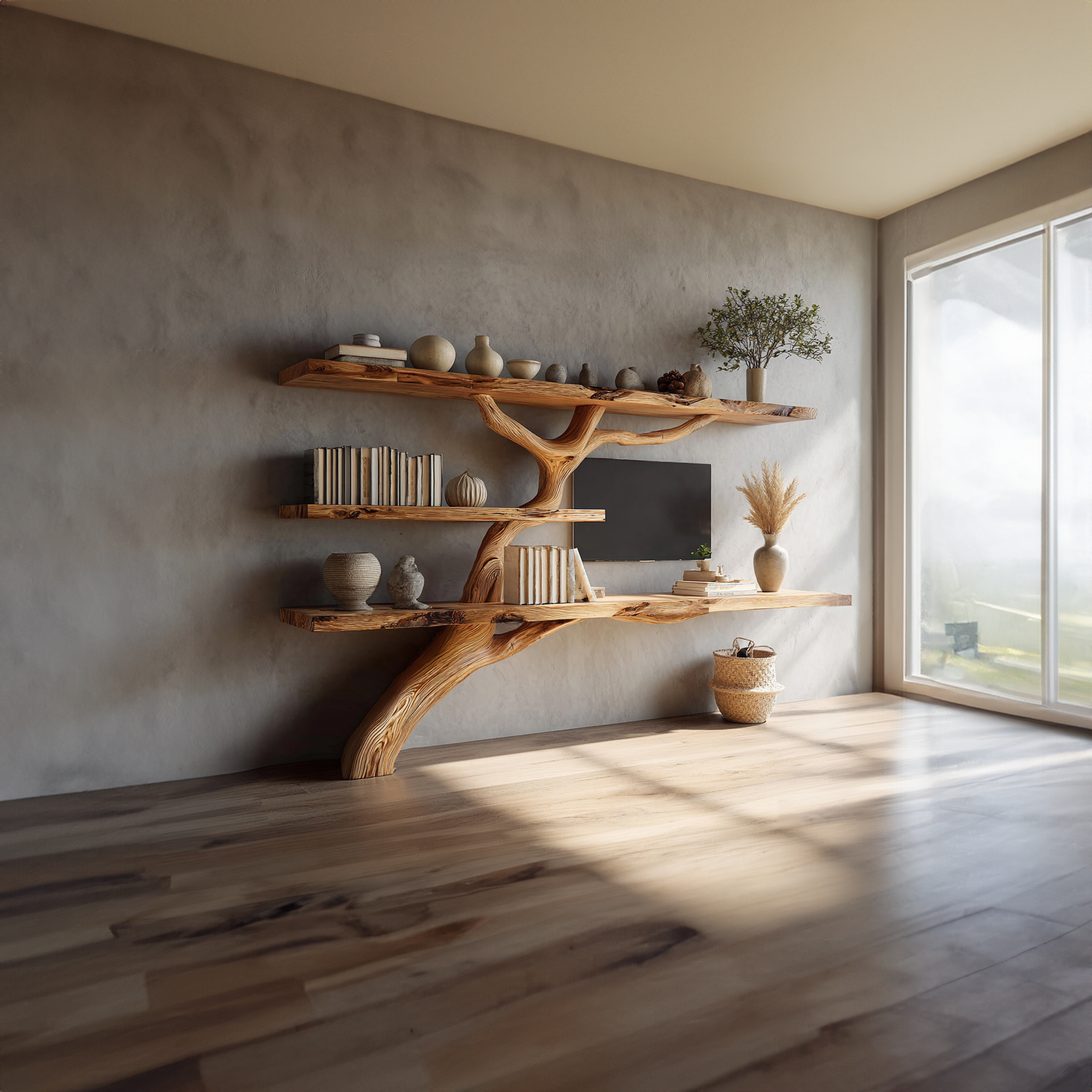 Rustic Tree TV Console Living Room Bedroom Wall Display SINLKITB345