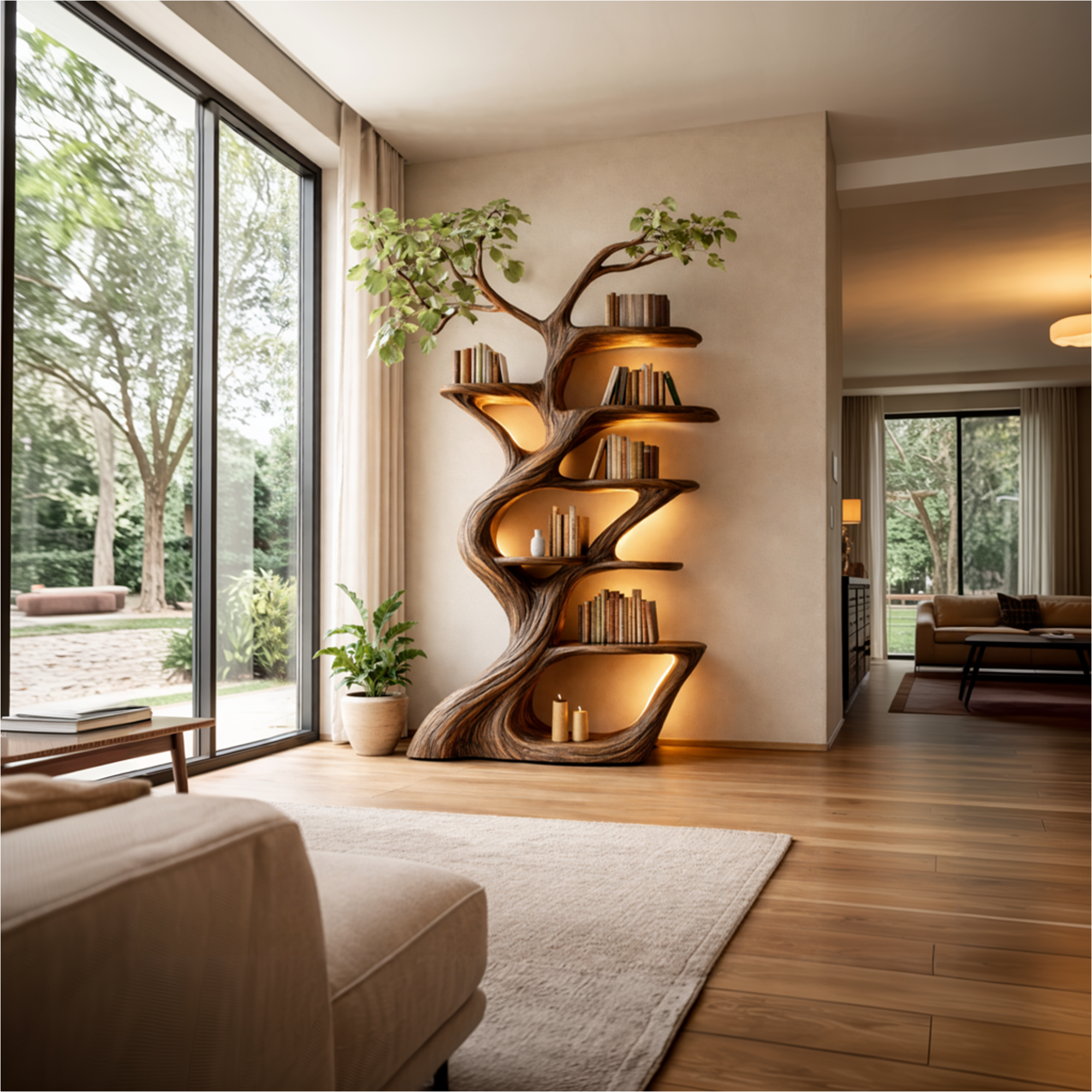 Handcrafted Wood Tree Bookshelf Statement Wall SINLKITB638