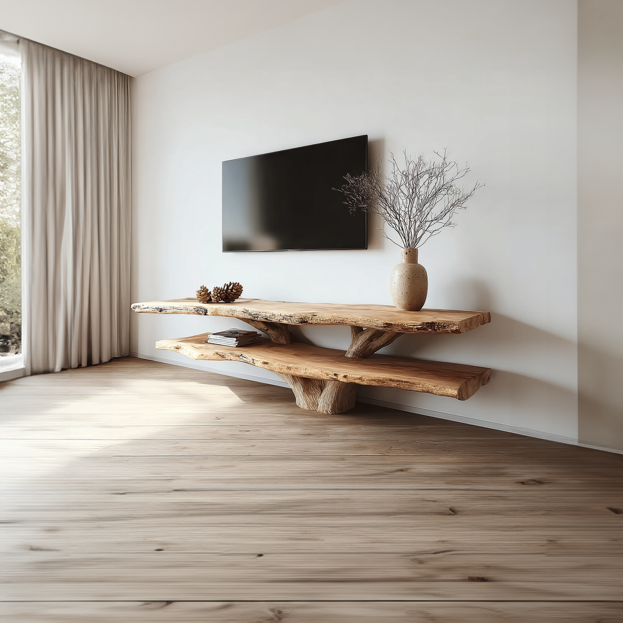 Mid Century TV Console Two Tier Live Edge Apartment Space SINLKICS313