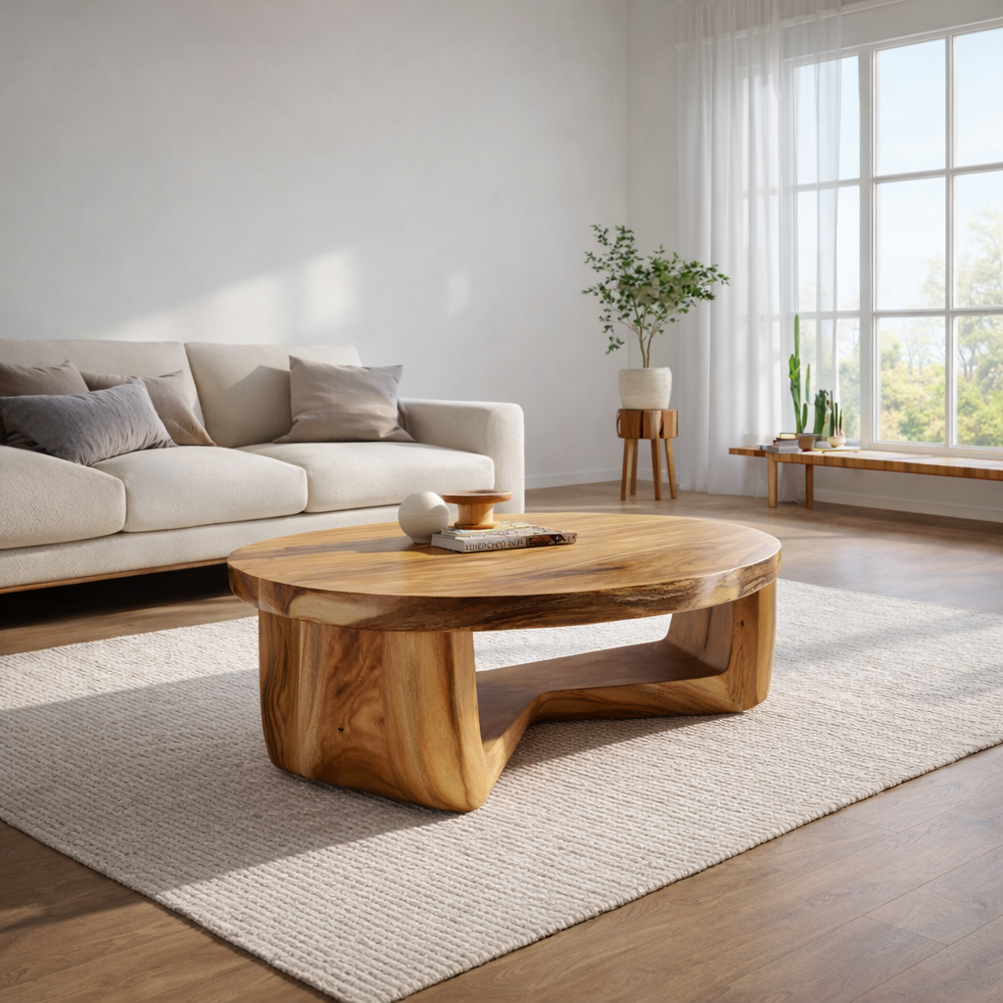 Organic Curve Solid Wood Coffee Table Serene Modern Living Room Interior SINLKICF320