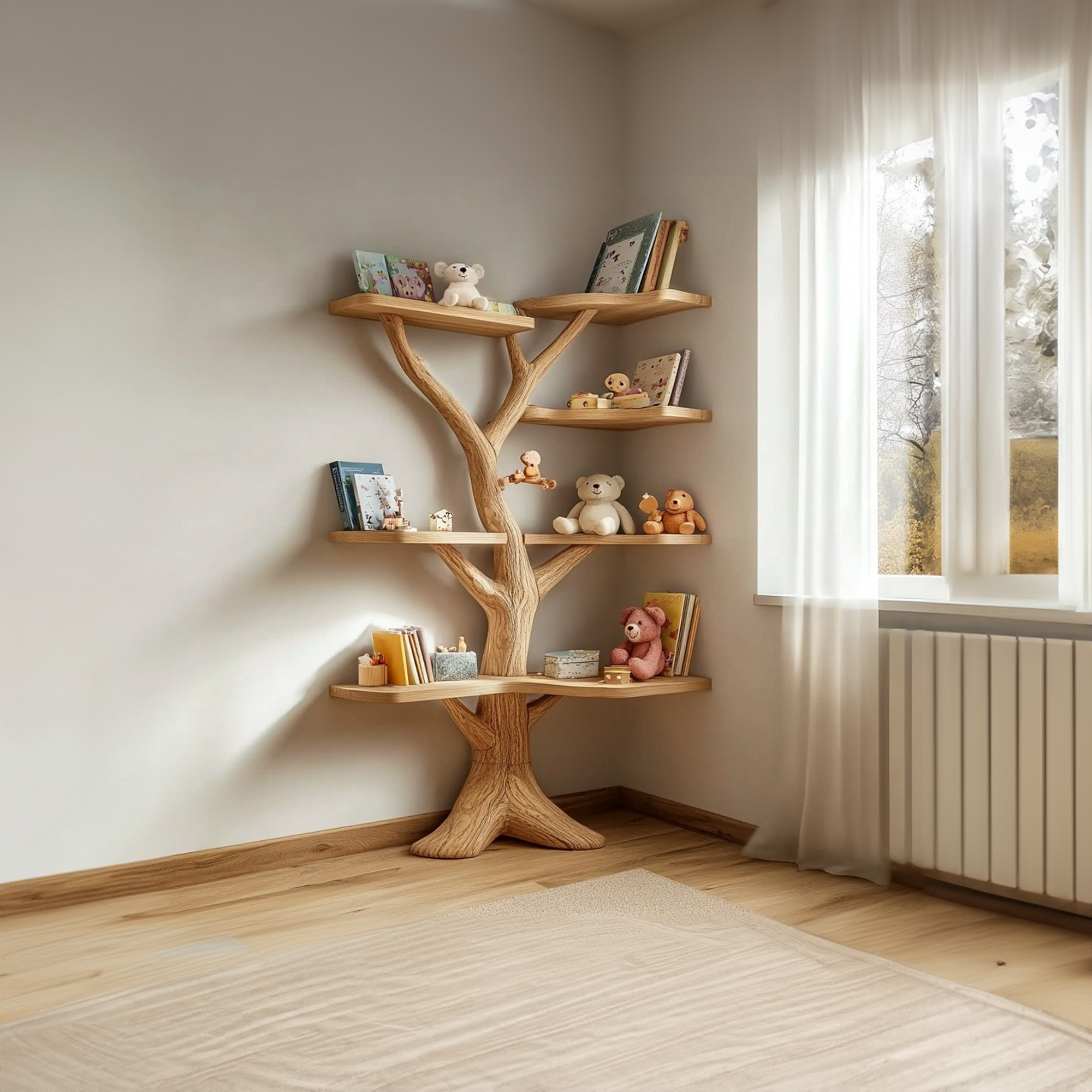 Rustic Organic Tree Bookshelf Solid Wood Kids Room Display SINLKITB528