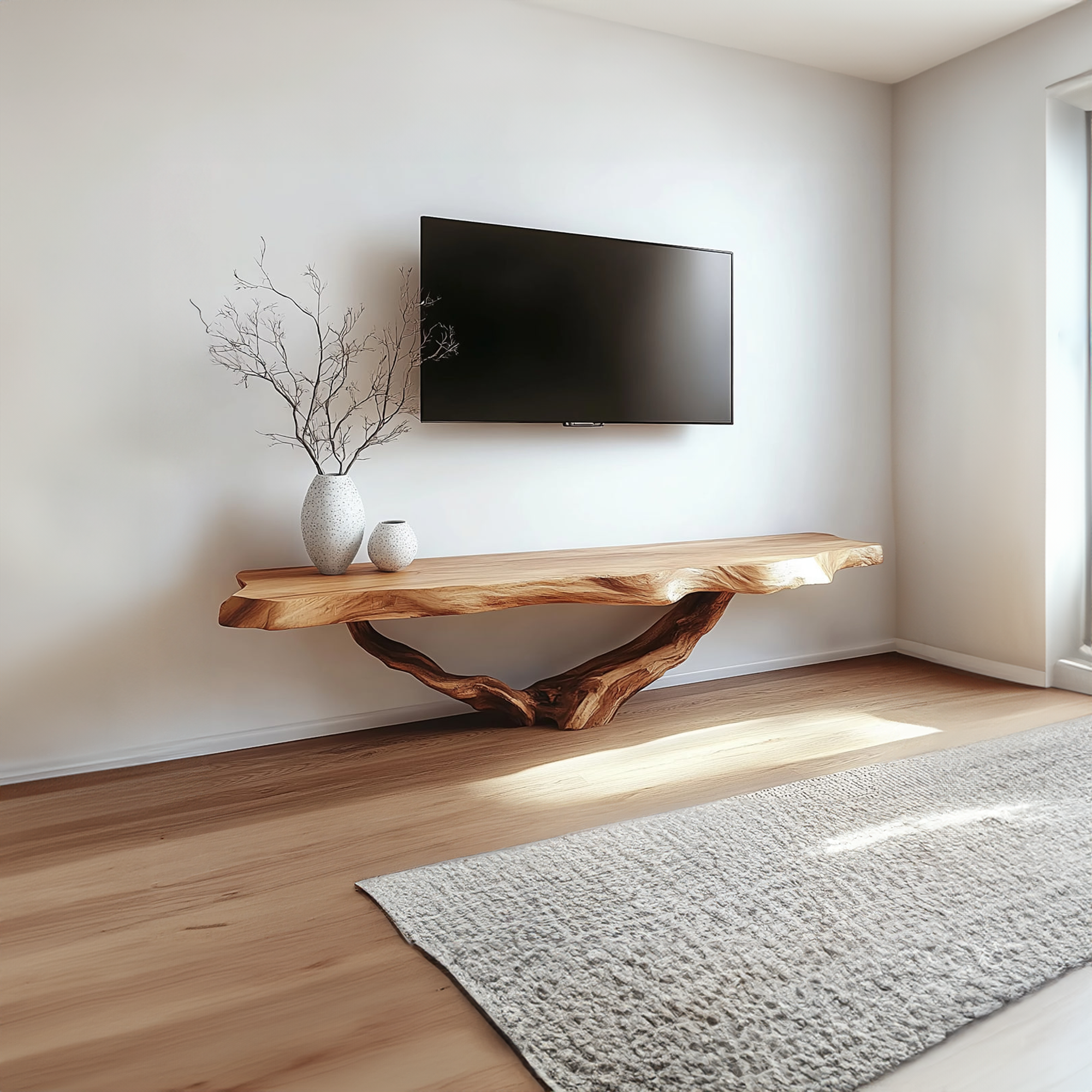 Live Edge Solid Wood TV Console Handmade Floating Media Shelf For Living Room SINLKICS314