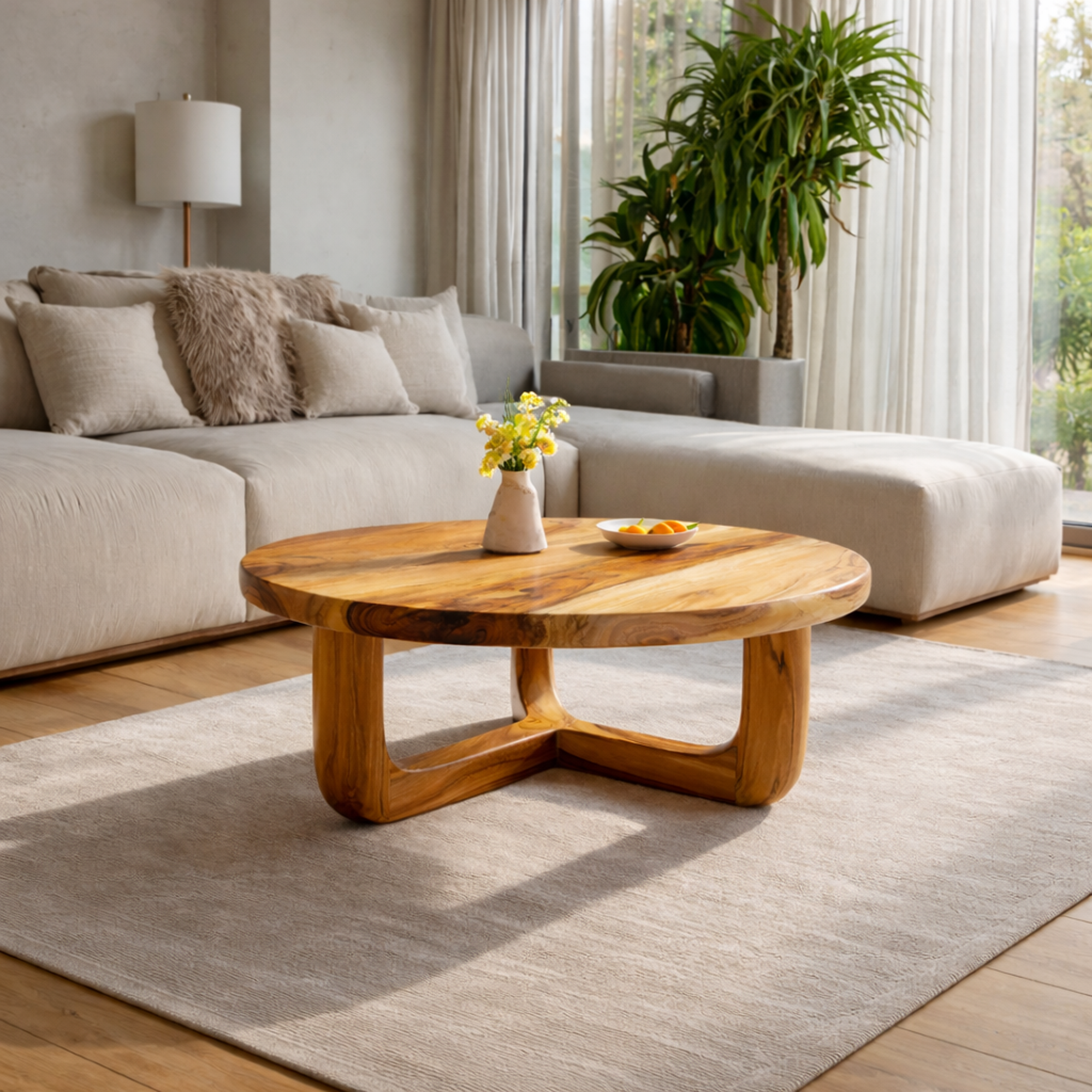 Split Base Solid Wood Coffee Table Organic Modern Living Room Interior SINLKICF322