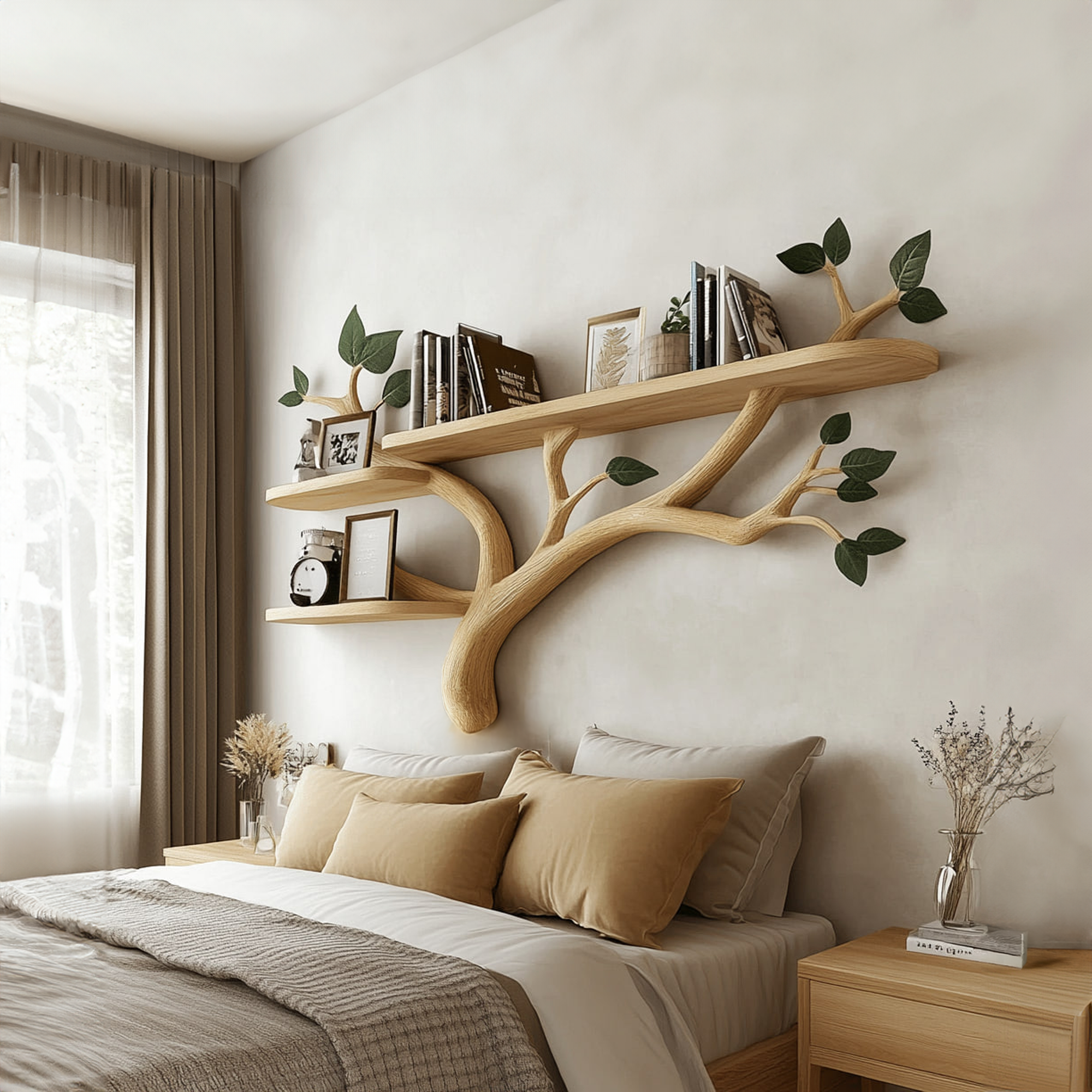 Rustic Organic Tree Wall Shelf Minimalist Bedroom Decor SINLKITBS064