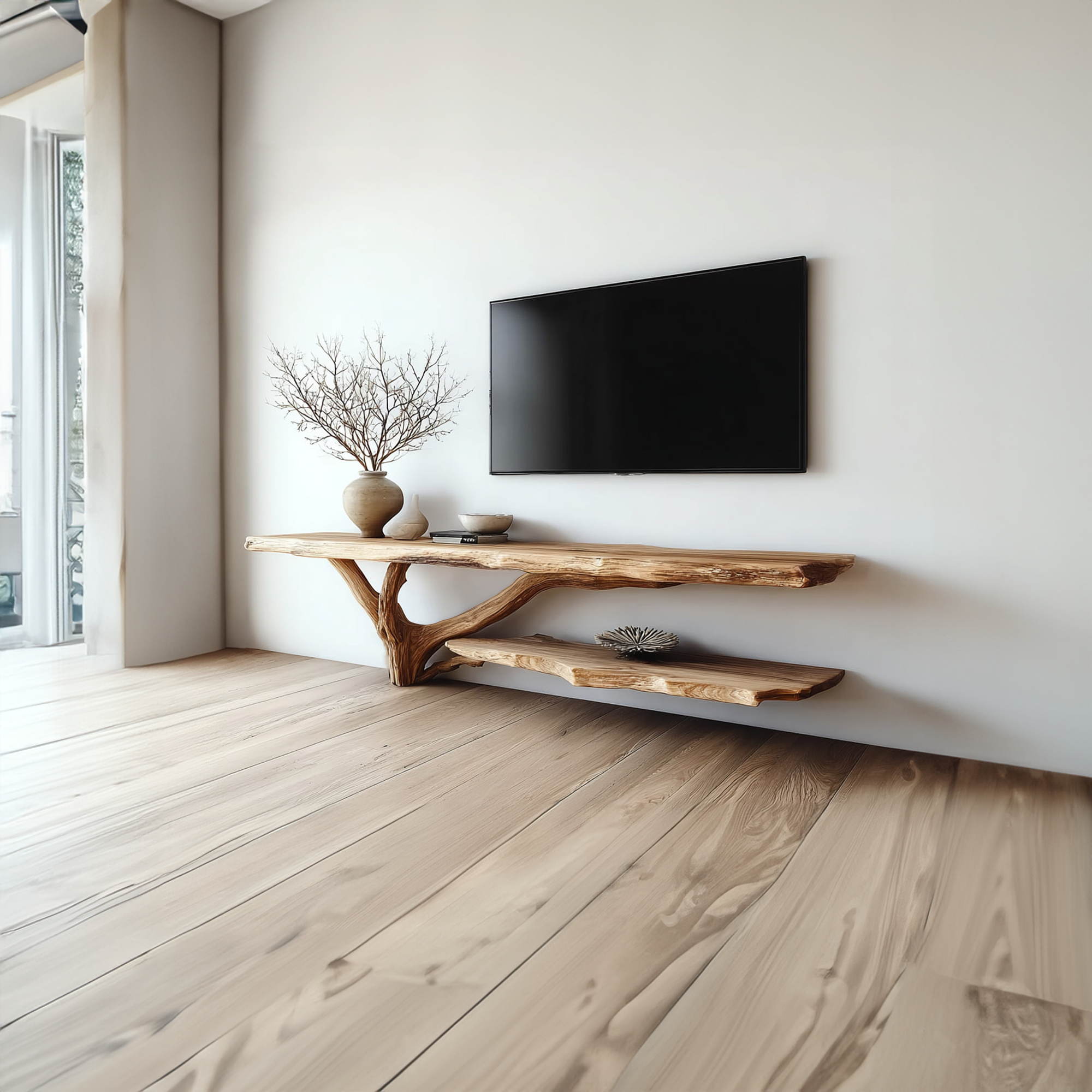 Rustic TV Console Two Tier Live Edge Apartment Space SINLKICS315