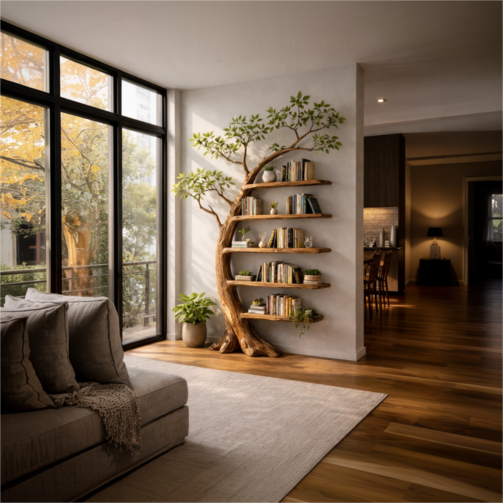 Handcrafted Tree Storage Bookcase Living Room SINLKITB656