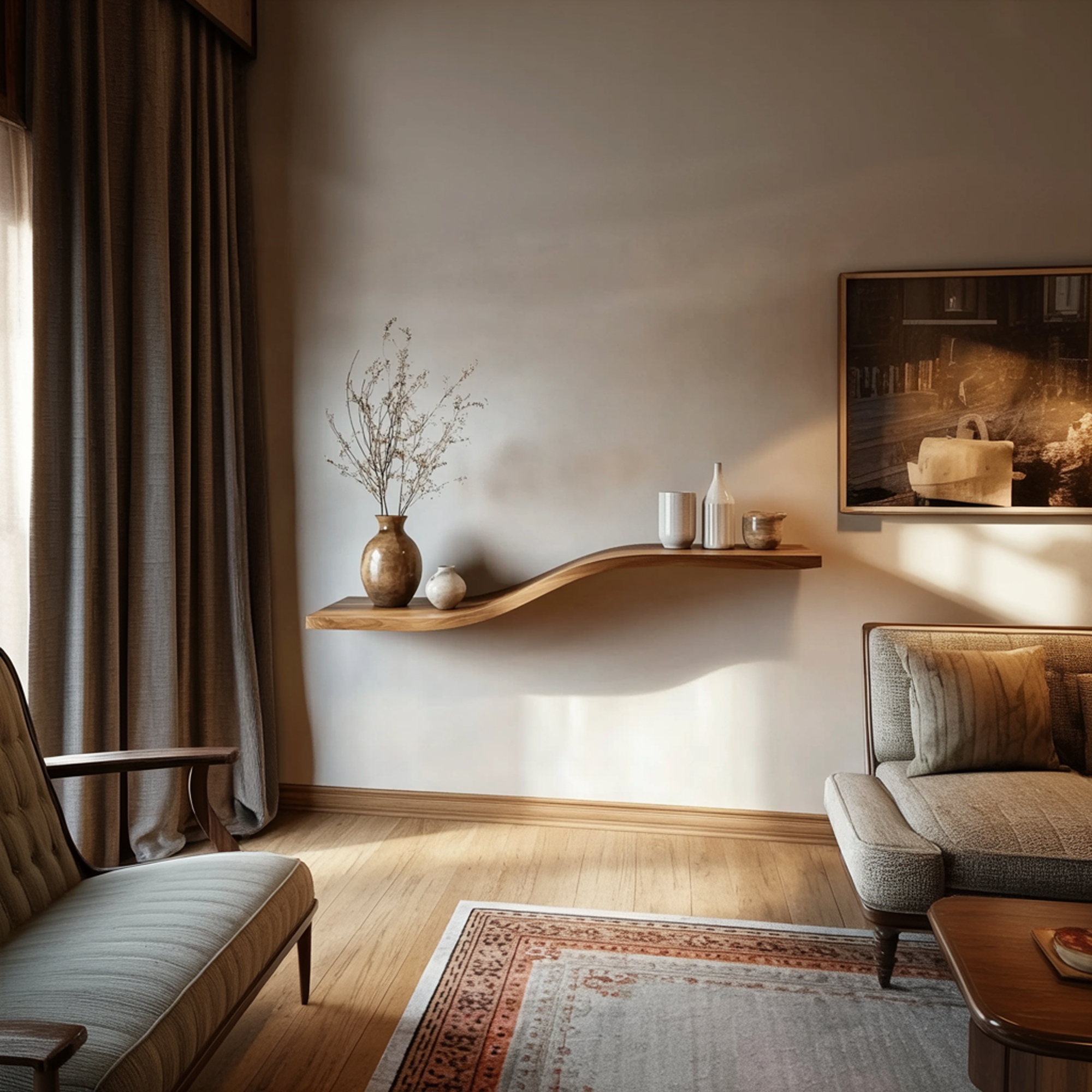 Curved Solid Wood Wall Shelf Minimal Organic Interior Decor SINLKIFL360