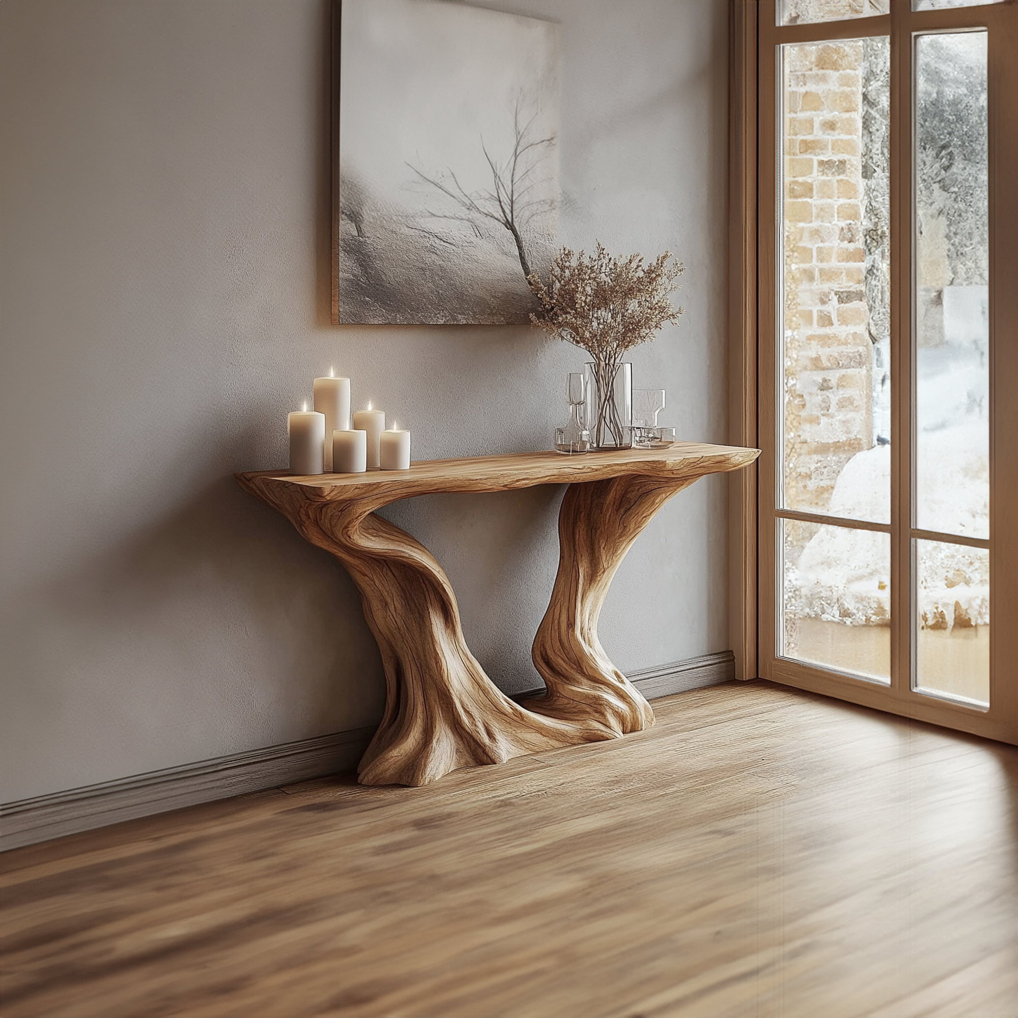 MidCentury Console Table Sculptural Hourglass Base Luxury Foyer SINLKICS349