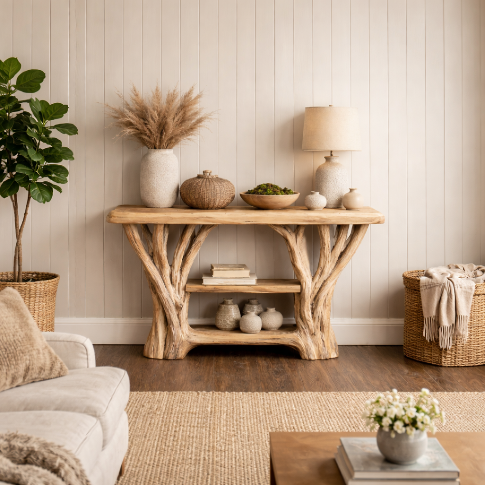Japandi Style Console Table Sculptural Single Base For Minimal Interior SINLKICS480