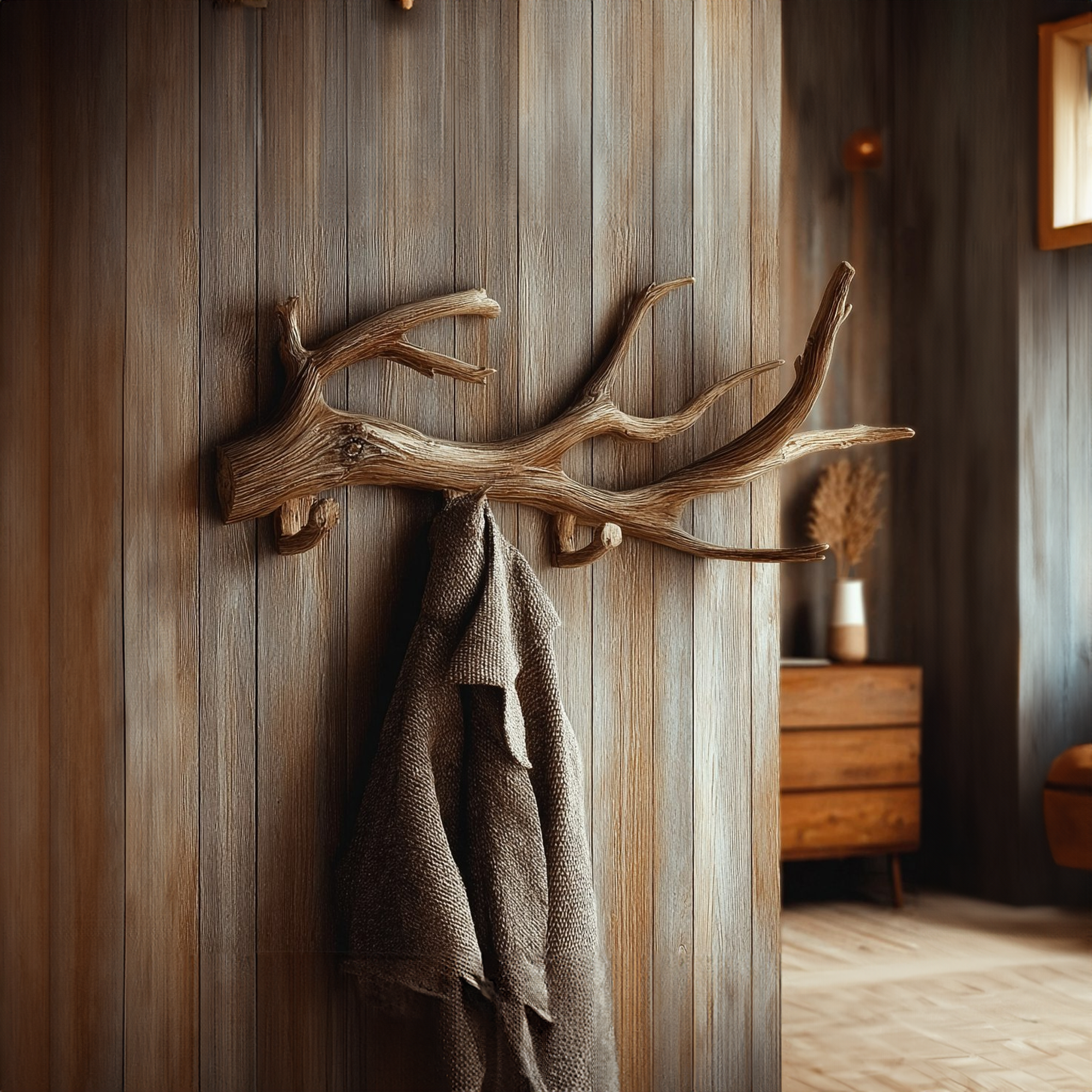 Rustic Tree Branch Wall Hook Handcrafted Solid Wood Entryway Decor SINLKITCR070