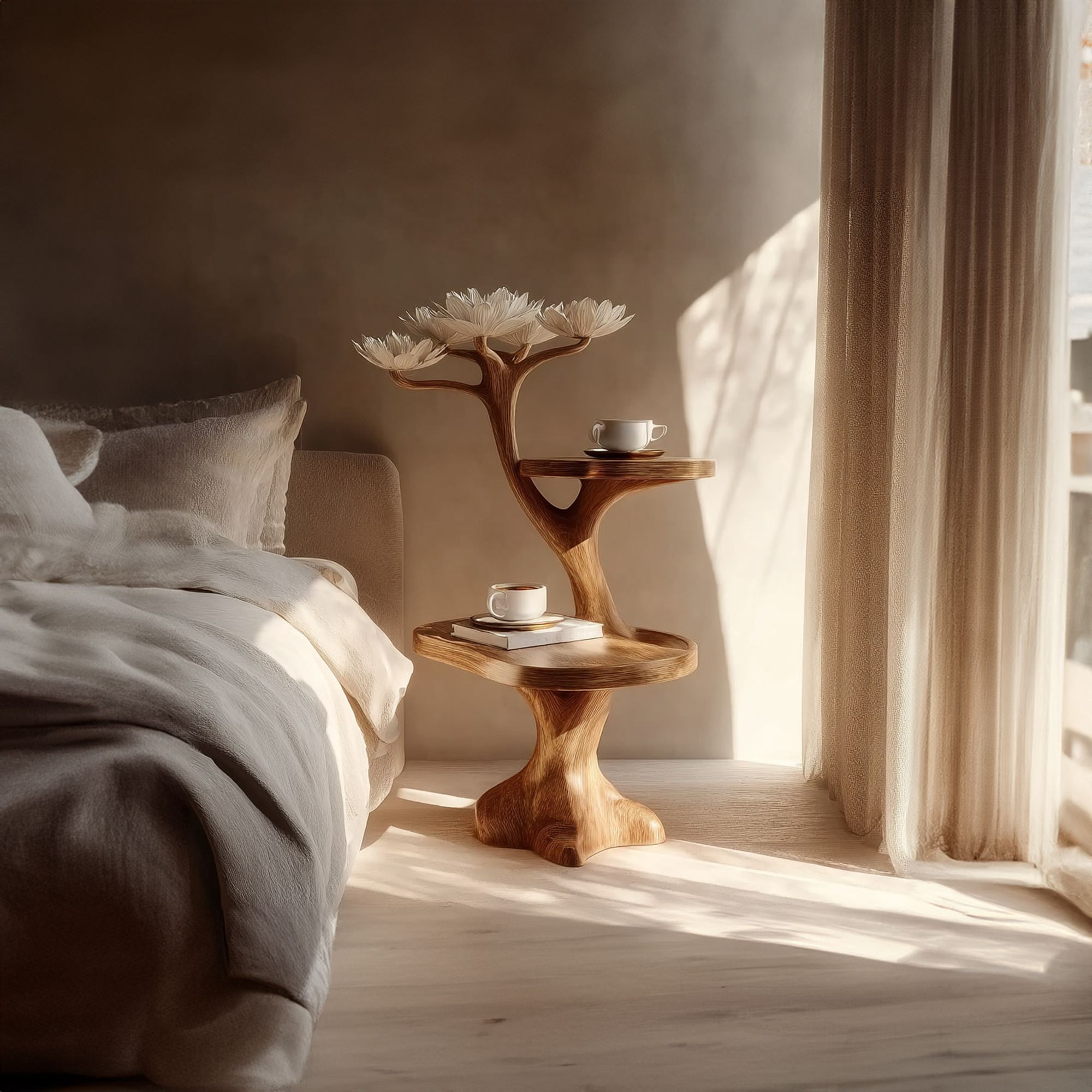 Rustic Sculptural Bedside Table Modern Bedroom Corner SINLKIBT165