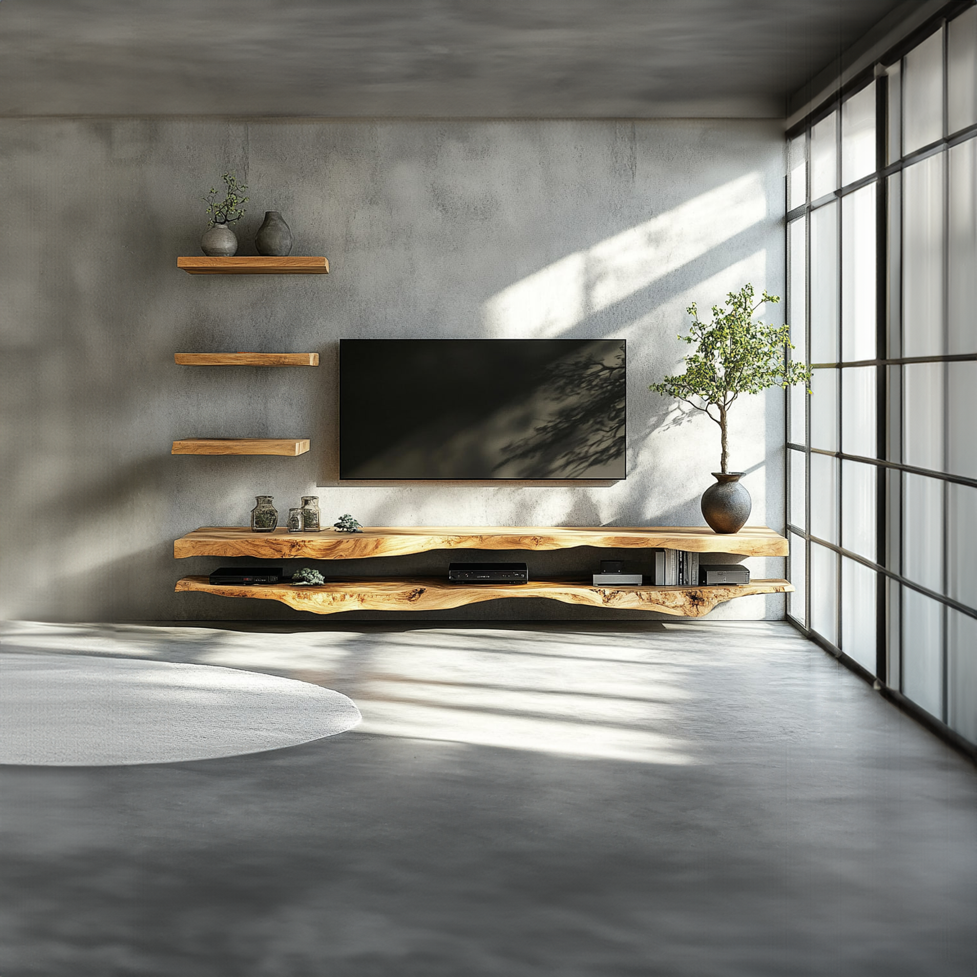 Combo 2 Pieces Rustic Floating TV Stand Living Room Media SINLKIFL188