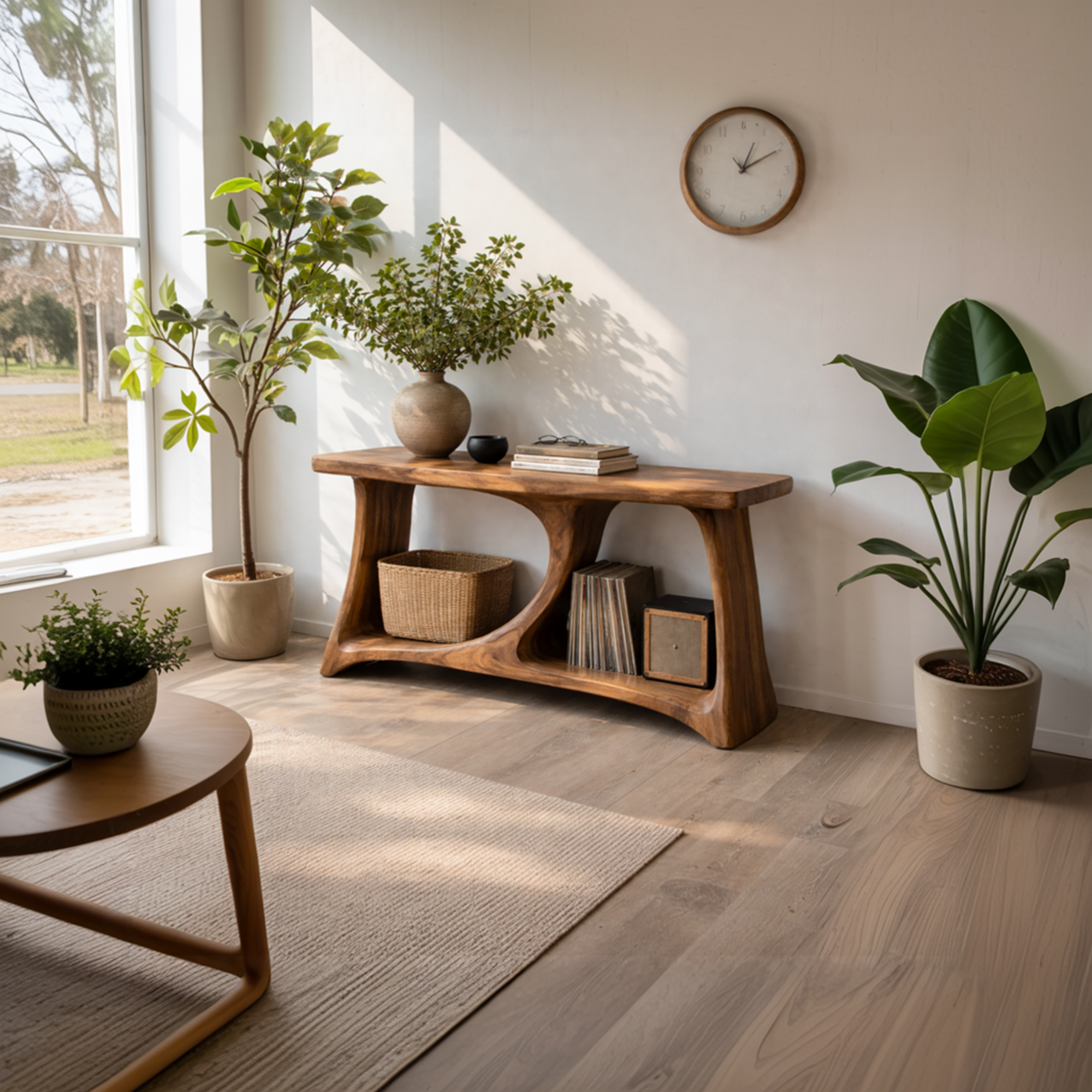 Rustic Sculptural Wood Console Table Organic Tree Inspired Design For Living Room SINLKICS449