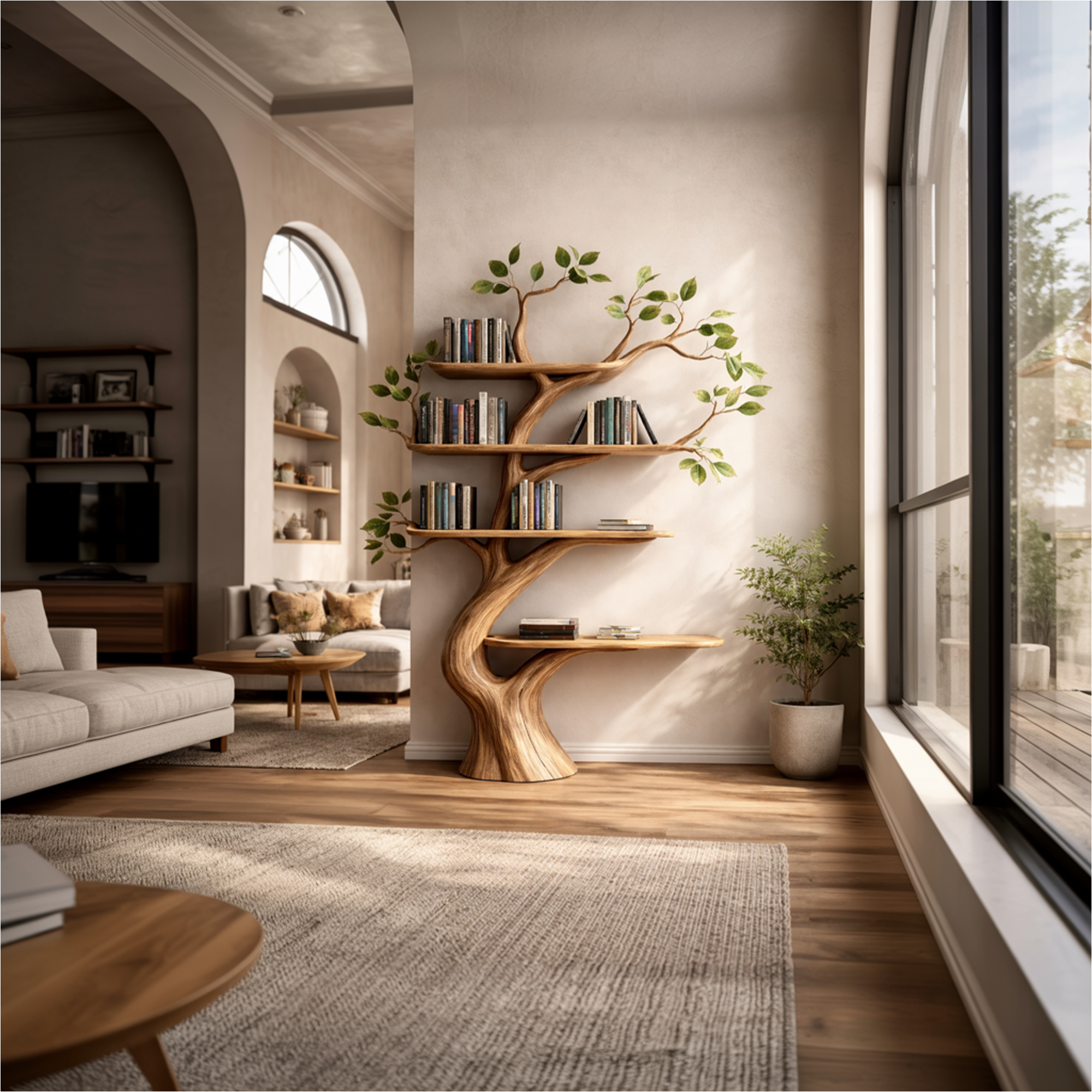 Mid Century Modern Tree Bookshelf Living Area SINLKITB628