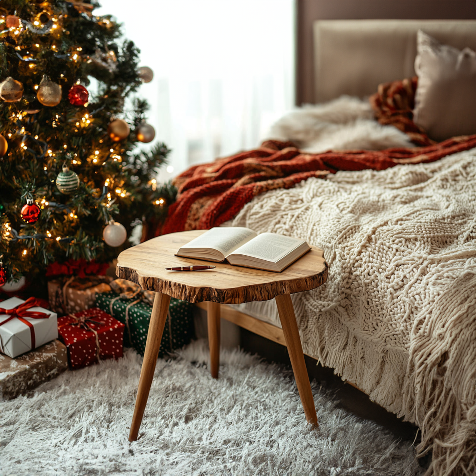 Rustic Bedside Table Christmas Holiday Home Decor SINLKIBT198