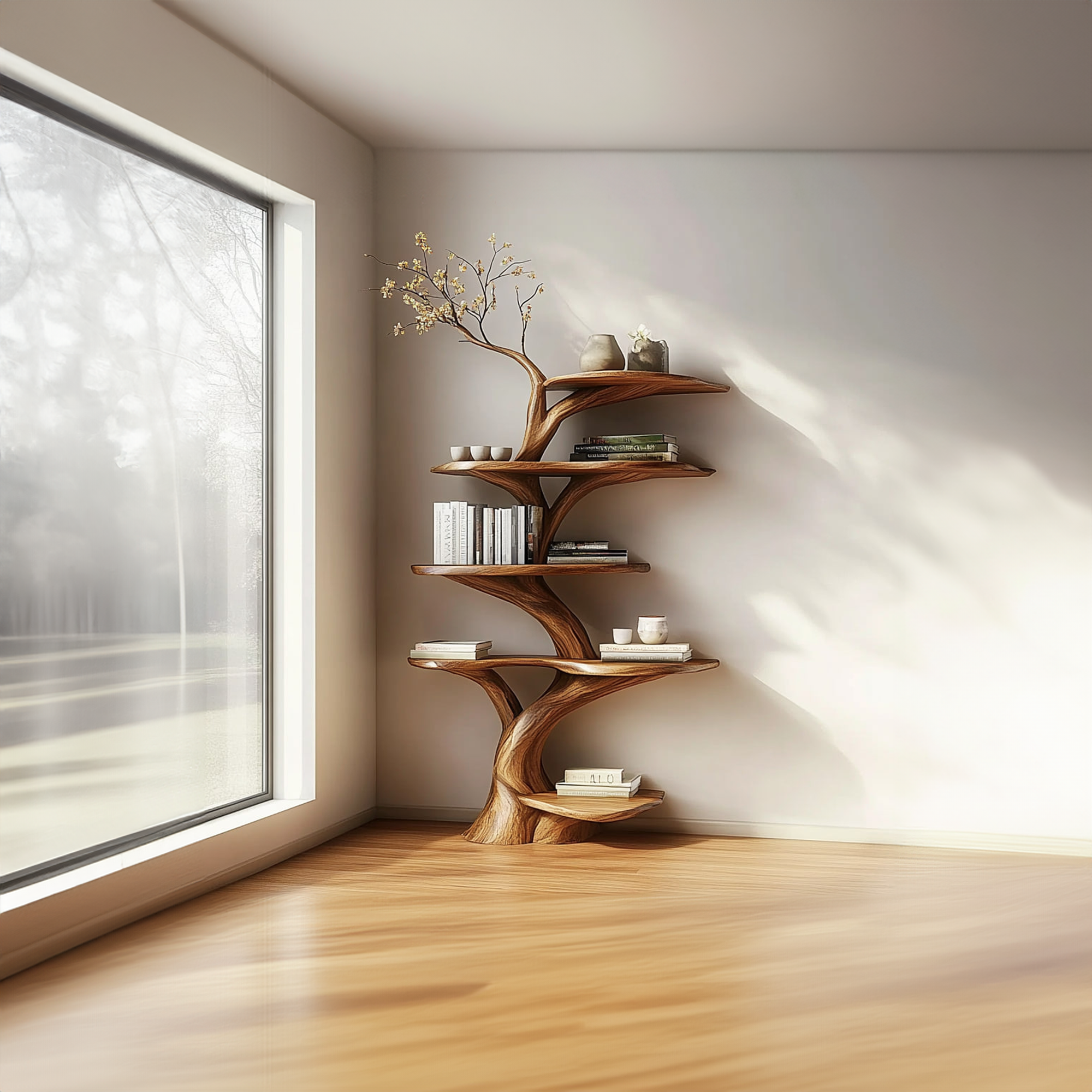 Rustic Tree Display Shelf Living Room Cozy Storage SINLKITB472