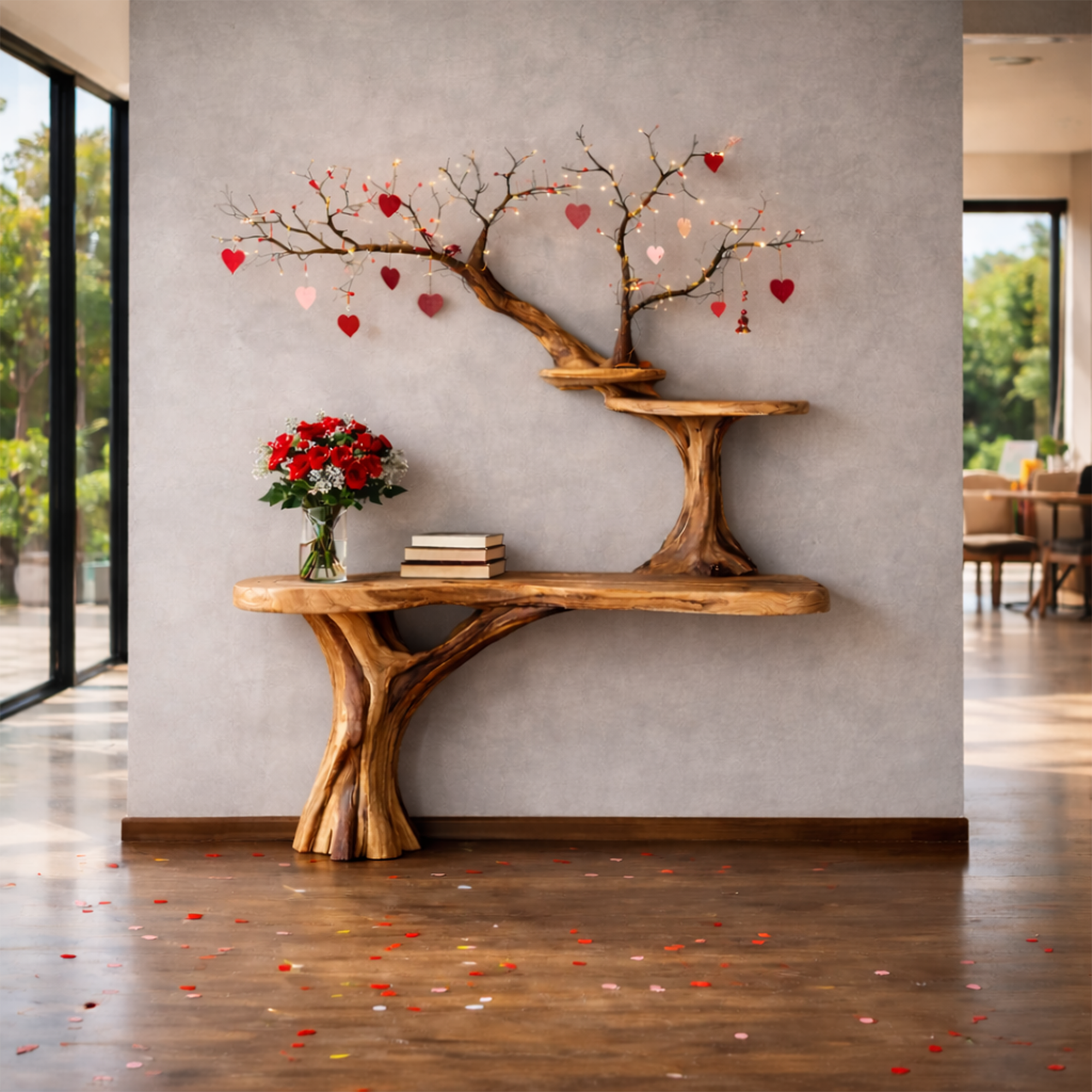 Rustic Tree Inspired Console Shelf Handcrafted For Entryway SINLKICS473
