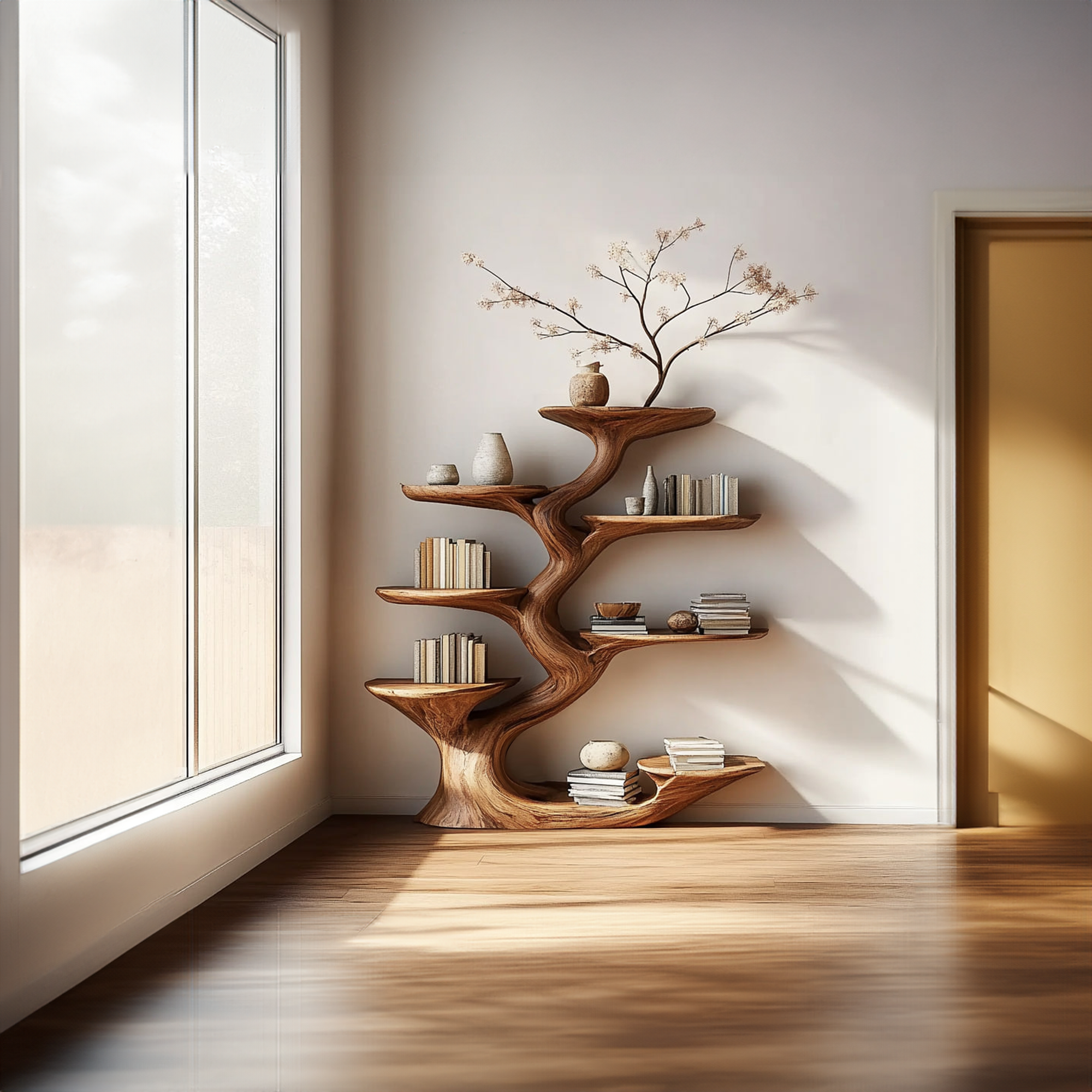 Rustic Sculptural Tree Bookshelf Living Room SINLKITB474