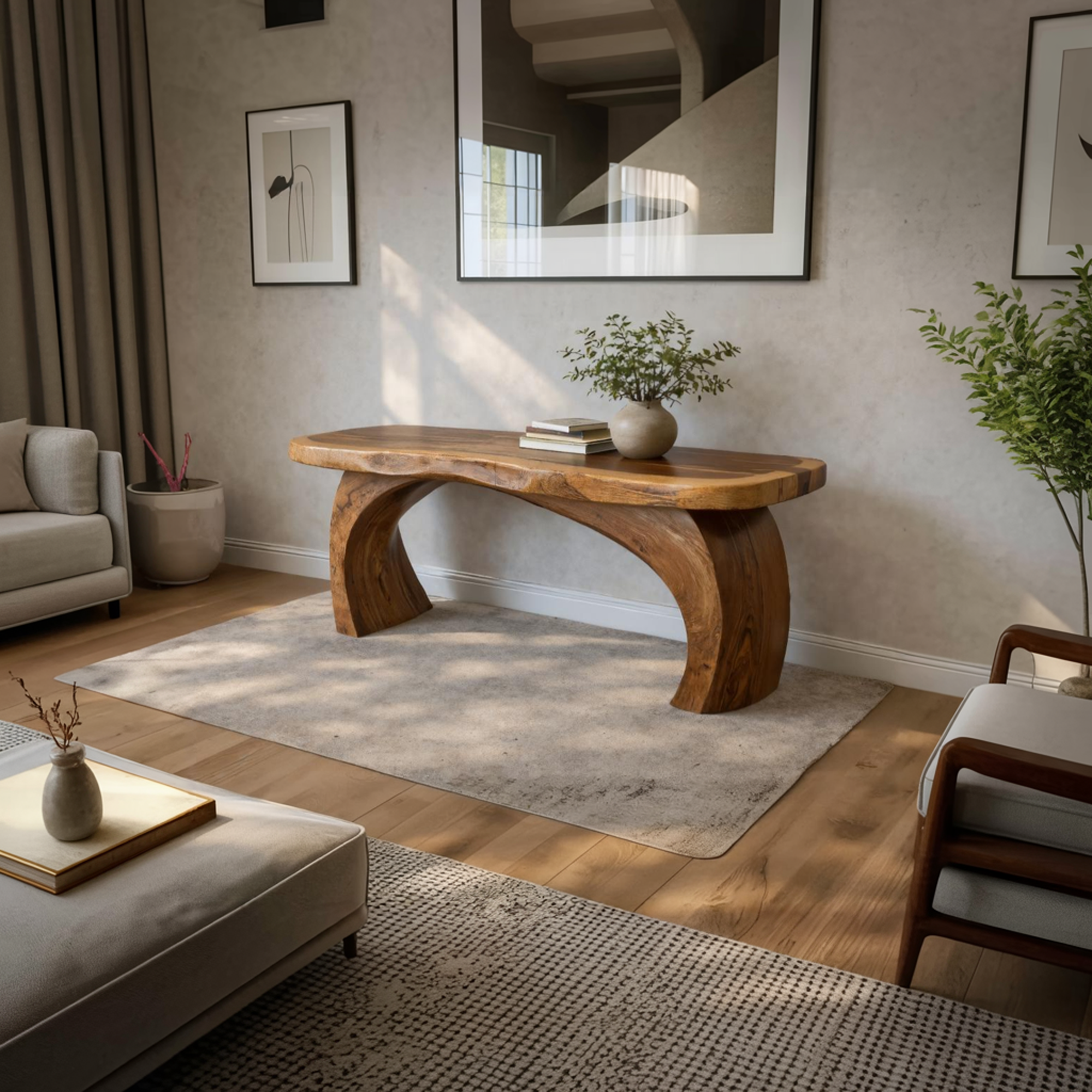 Rustic Modern Console Shelf Sculptural Handmade Furniture For Home Interior SINLKICS467