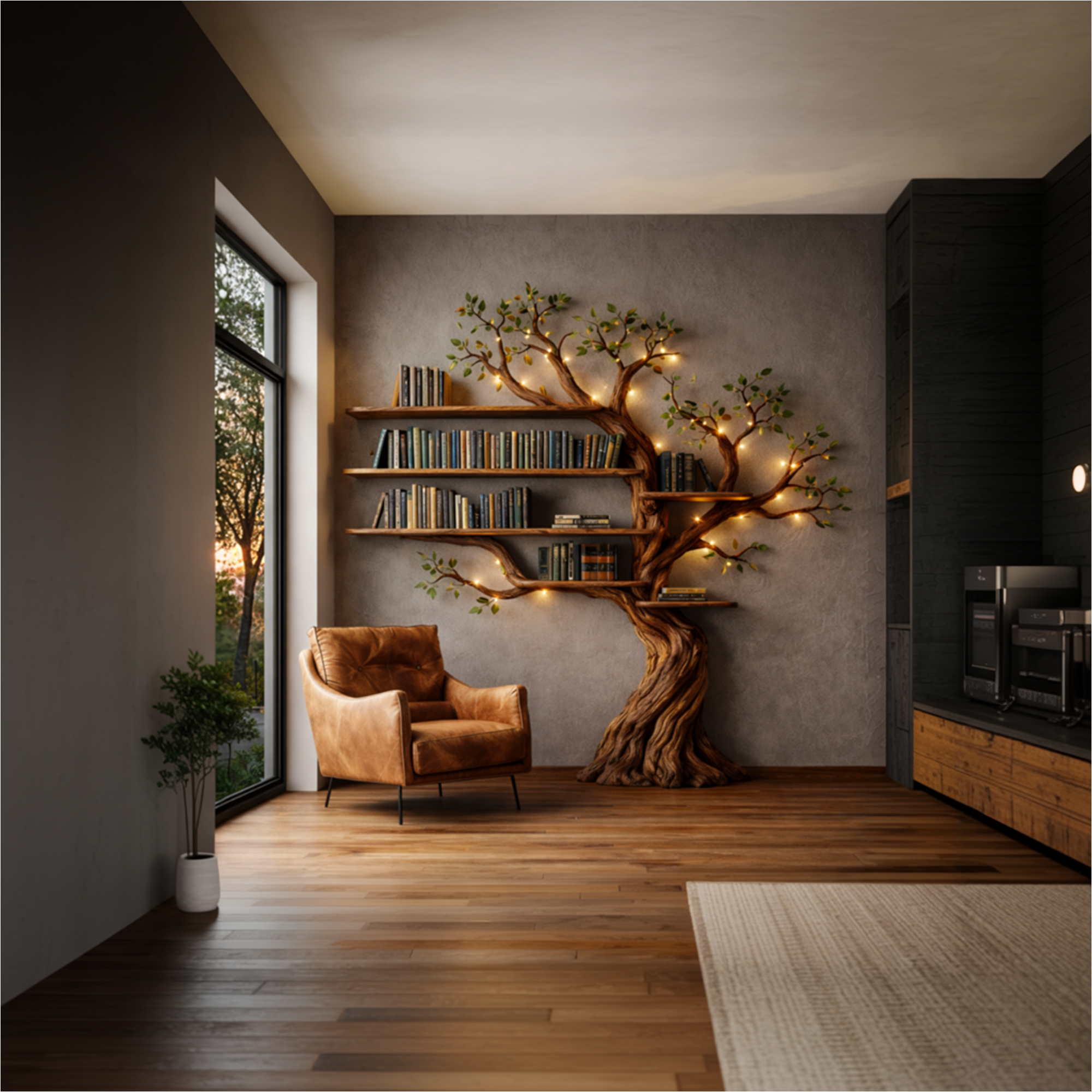 Rustic Farmhouse Tree Bookshelf For Living Room SINLKITB681