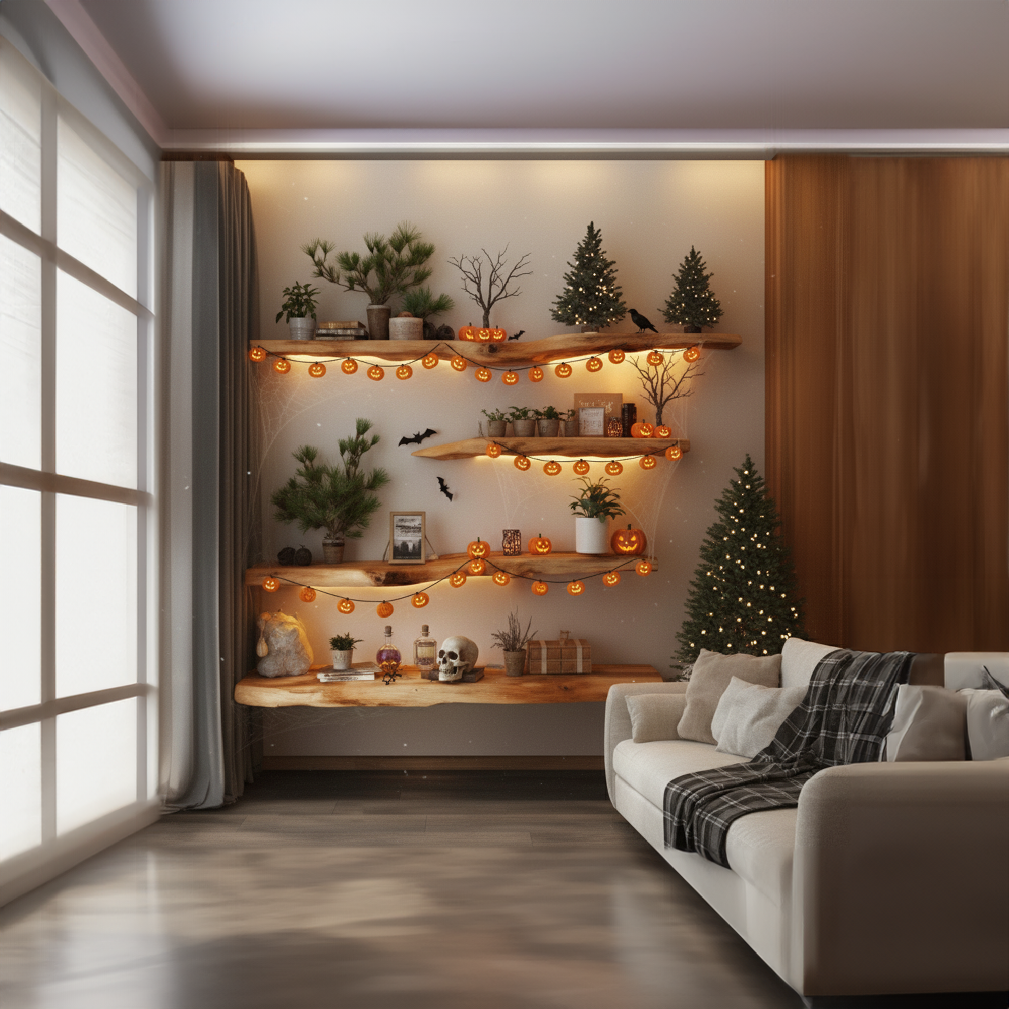 Rustic Floating Wall Shelves Halloween Decor Living Room SINLKIHW032