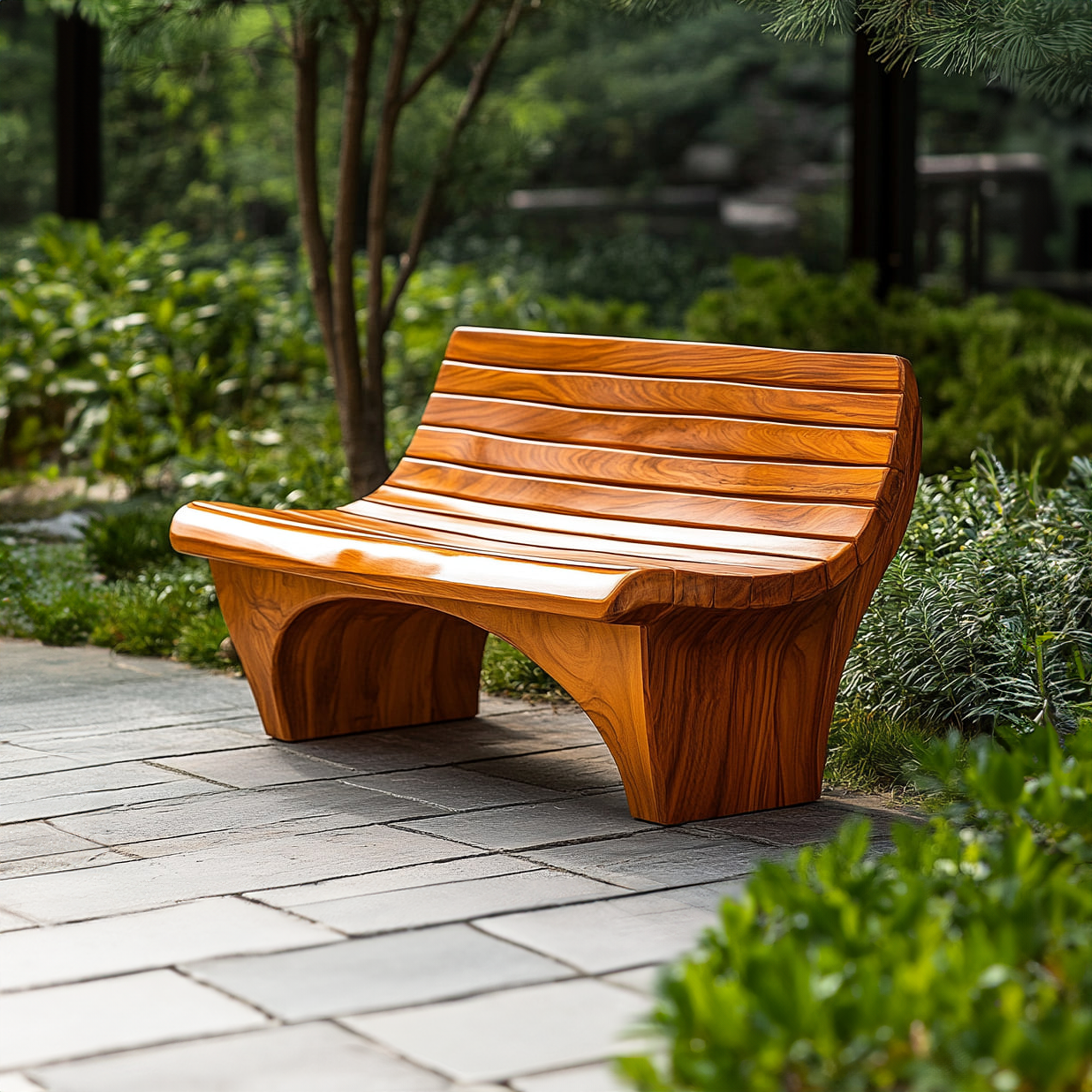 Sculptural Modern Garden Bench Outdoor Patio SINLKIRS042