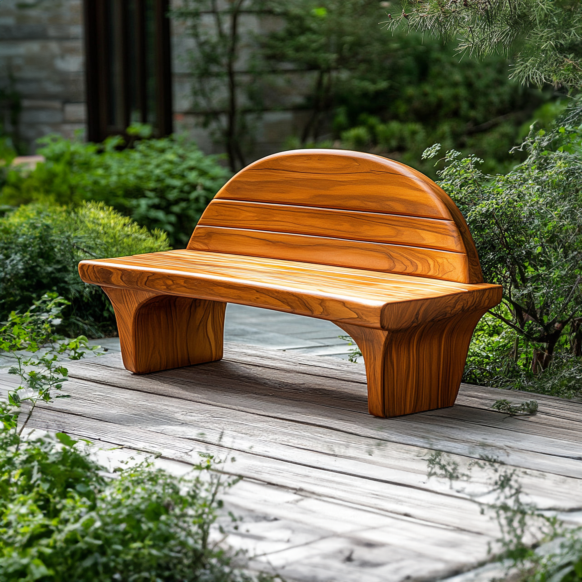 Sculptural Modern Artistic Wood Bench Outdoor SINLKIRS043