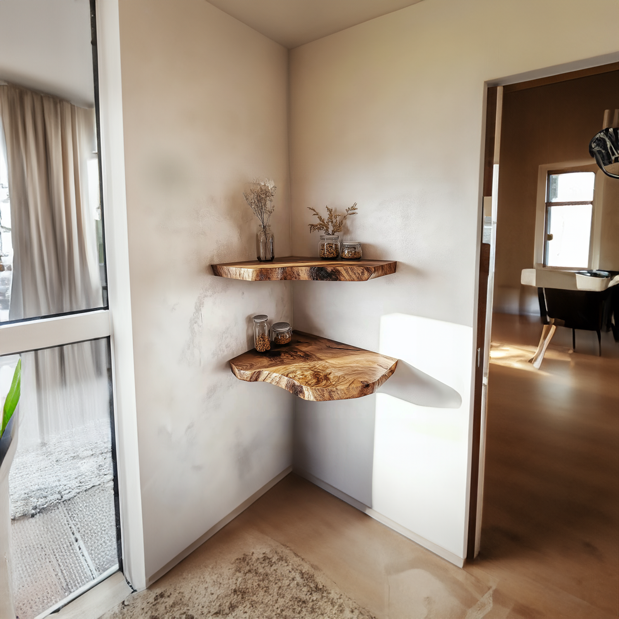 Rustic Handcrafted Live Edge Corner Floating Shelves Wall Storage SINLKIFL219