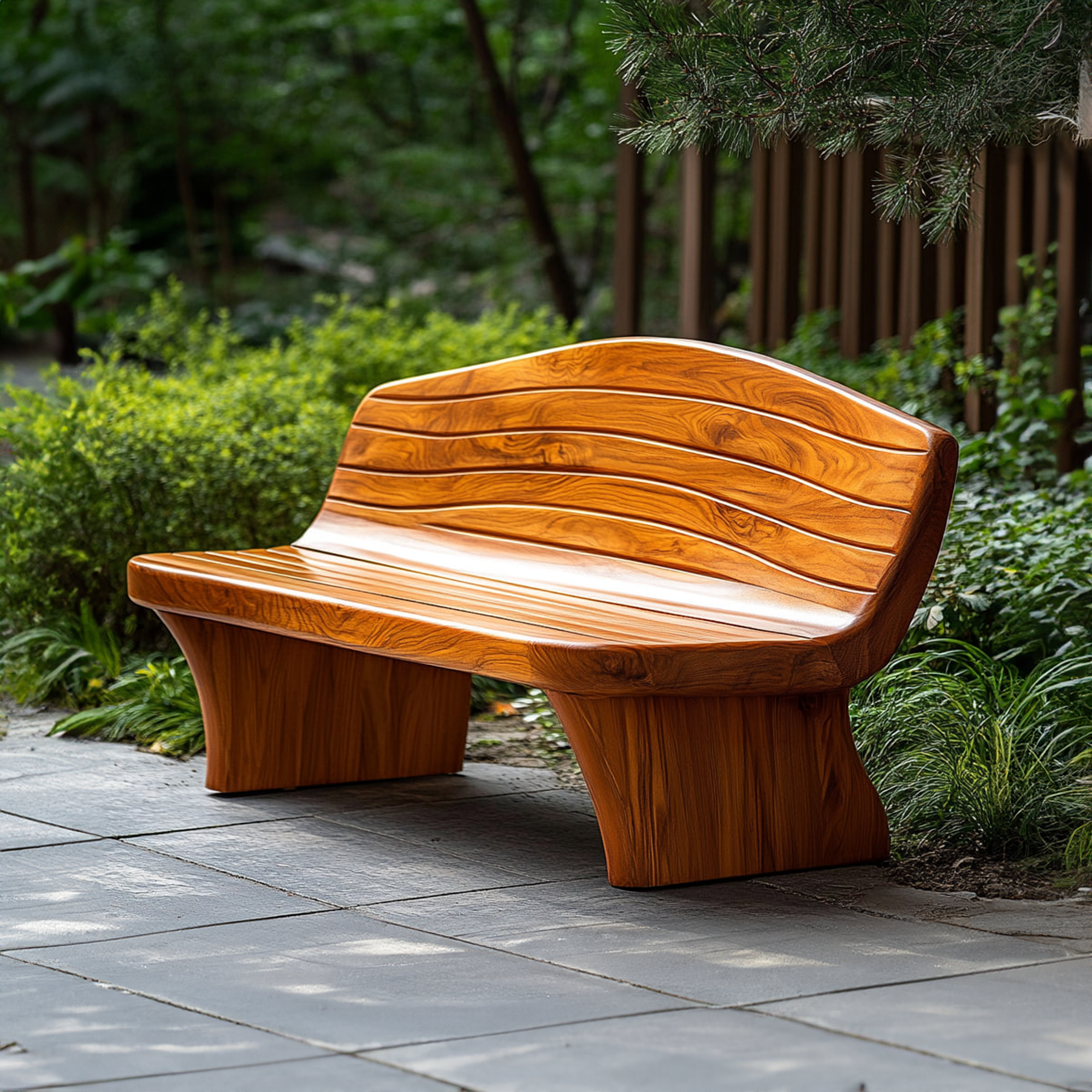 Sculptural Modern Wood Bench Outdoor Garden Or Entryway SINLKIRS044