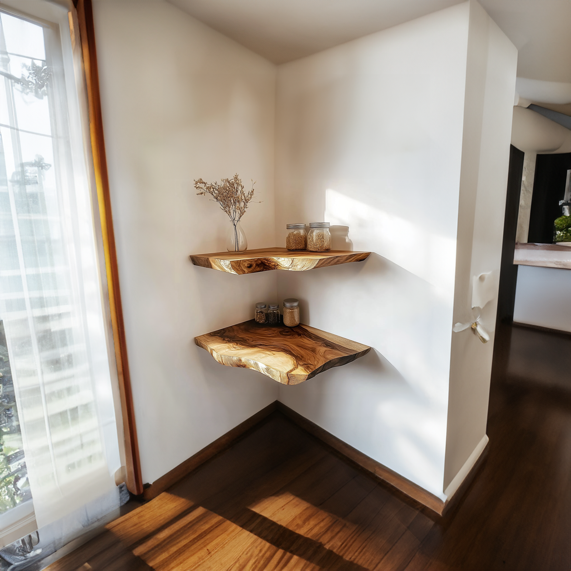 Rustic Live Edge Corner Wall Shelf Kitchen Or Dining Room SINLKIFL220