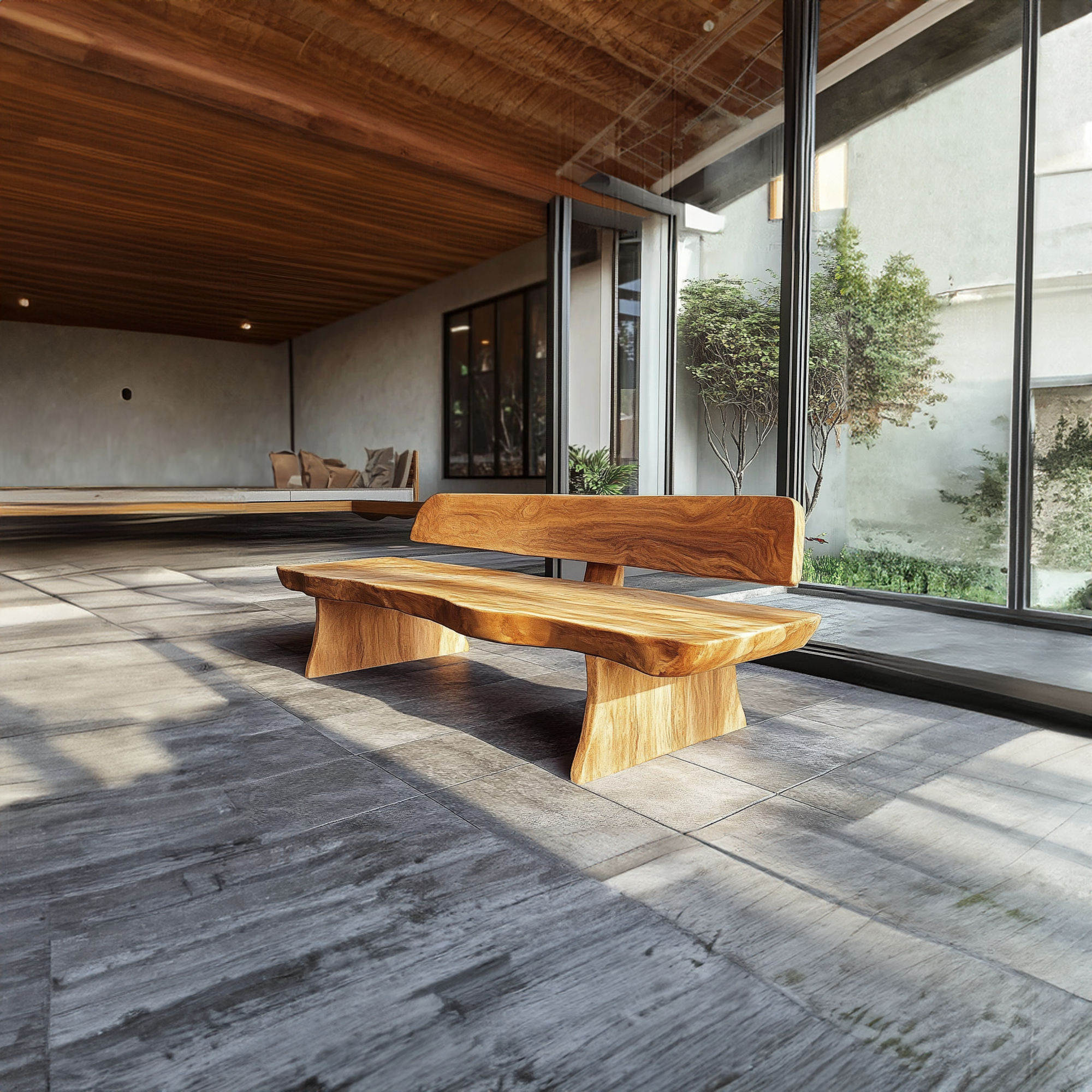 Modern Rustic Wood Bench Patio Indoor Outdoor SINLKIRS045