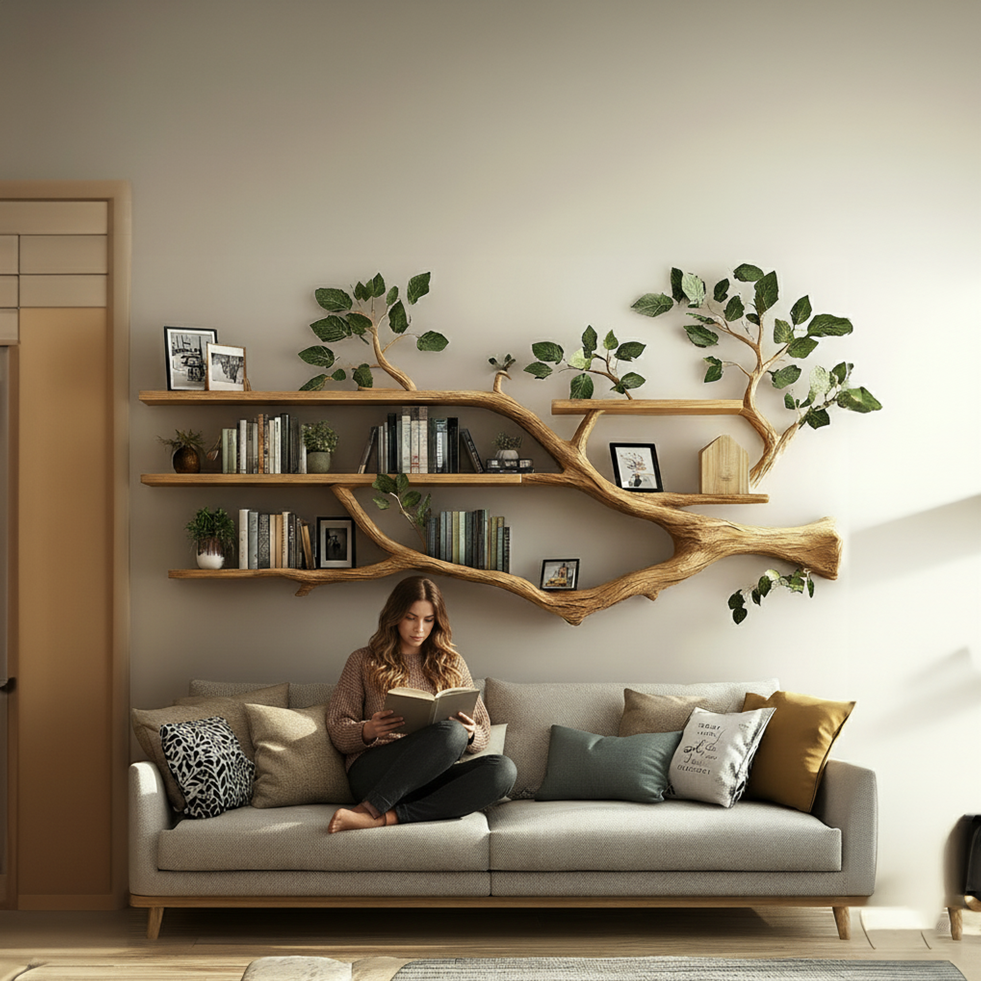 Rustic Tree Branch Shelf Modern Living Room Style SINLKITBS056