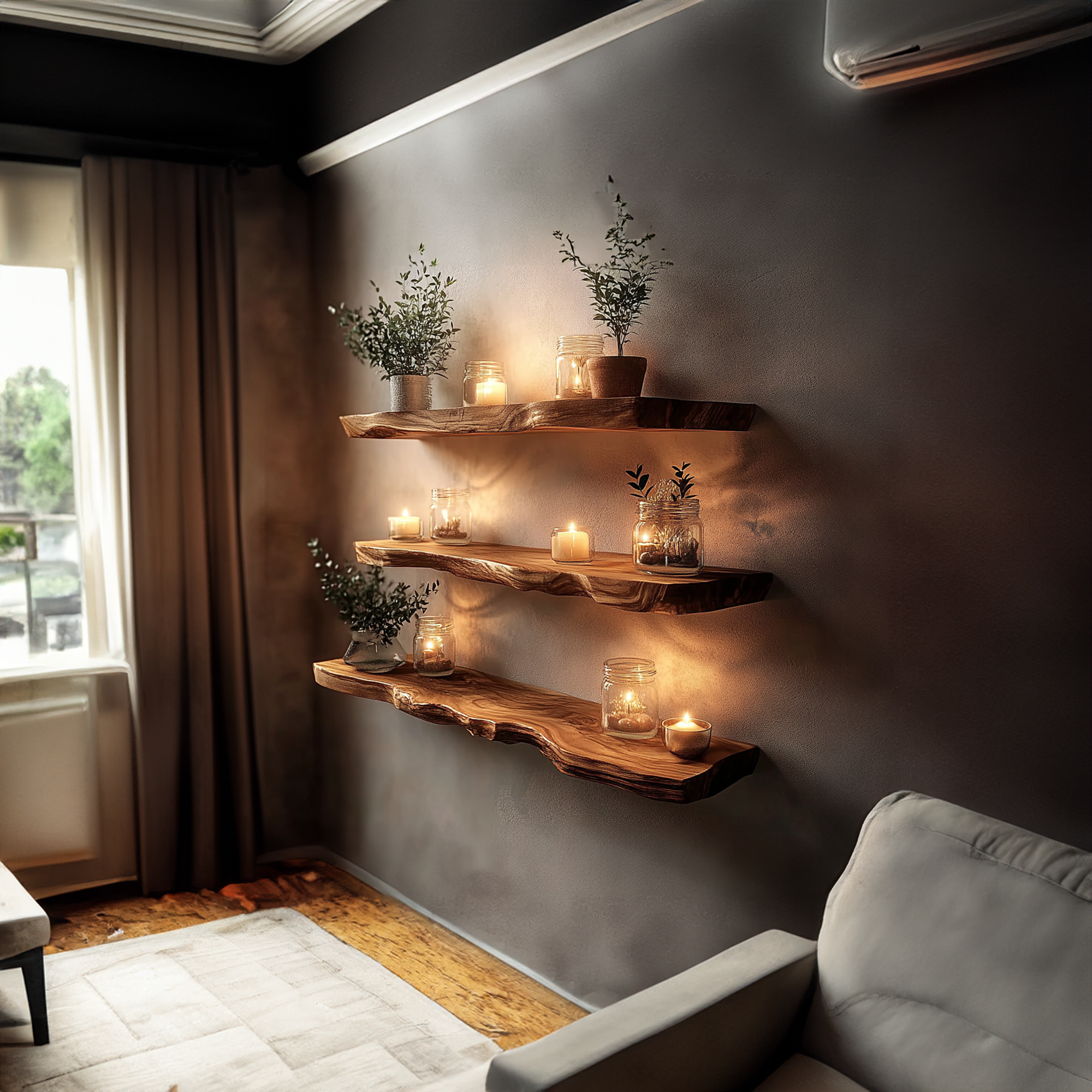 Rustic Live Edge Corner Floating Shelf Kitchen Or Living Room SINLKIFL221