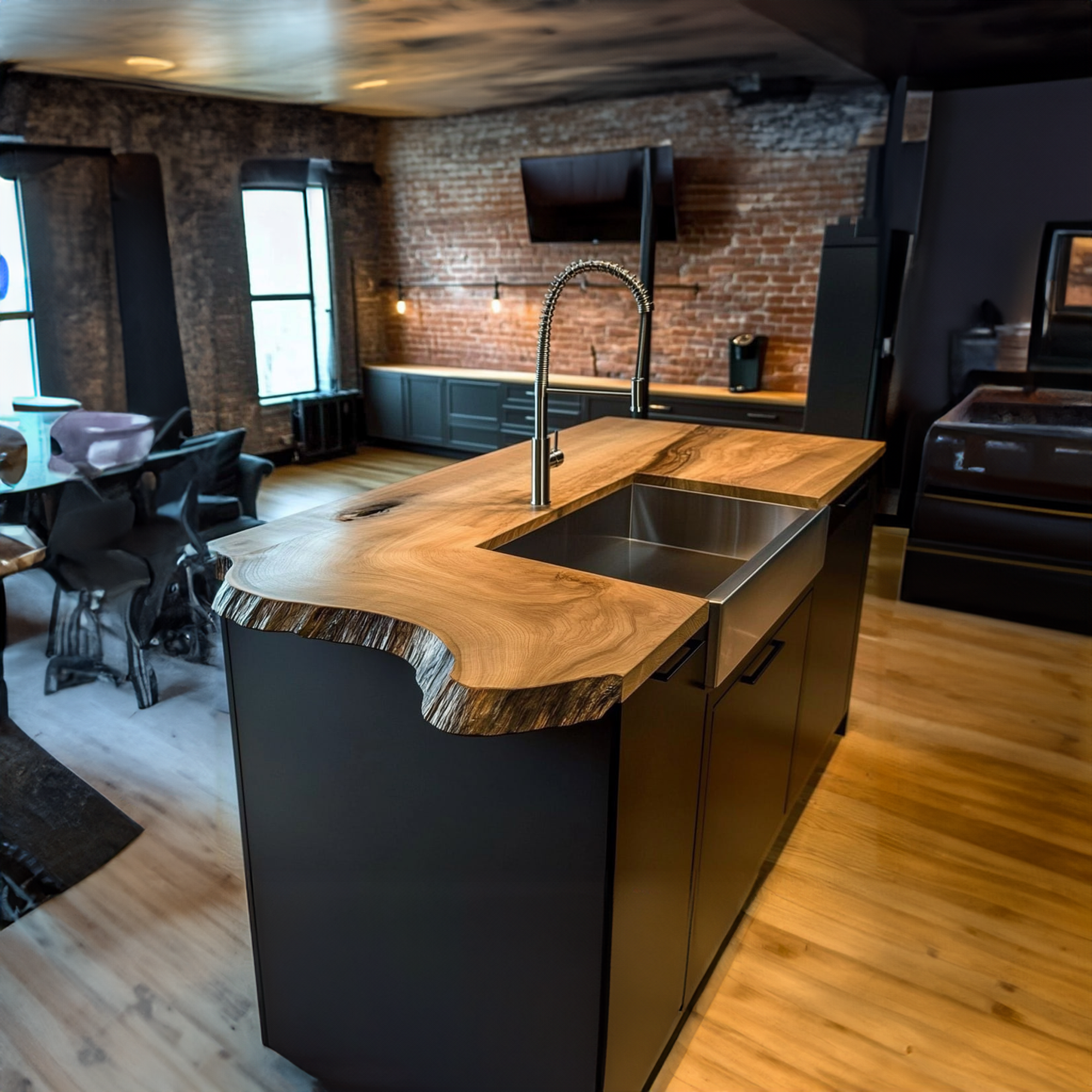 Rustic Industrial Luxury Live Edge Kitchen Island Kitchen Or Loft Interior SINLKIKI121