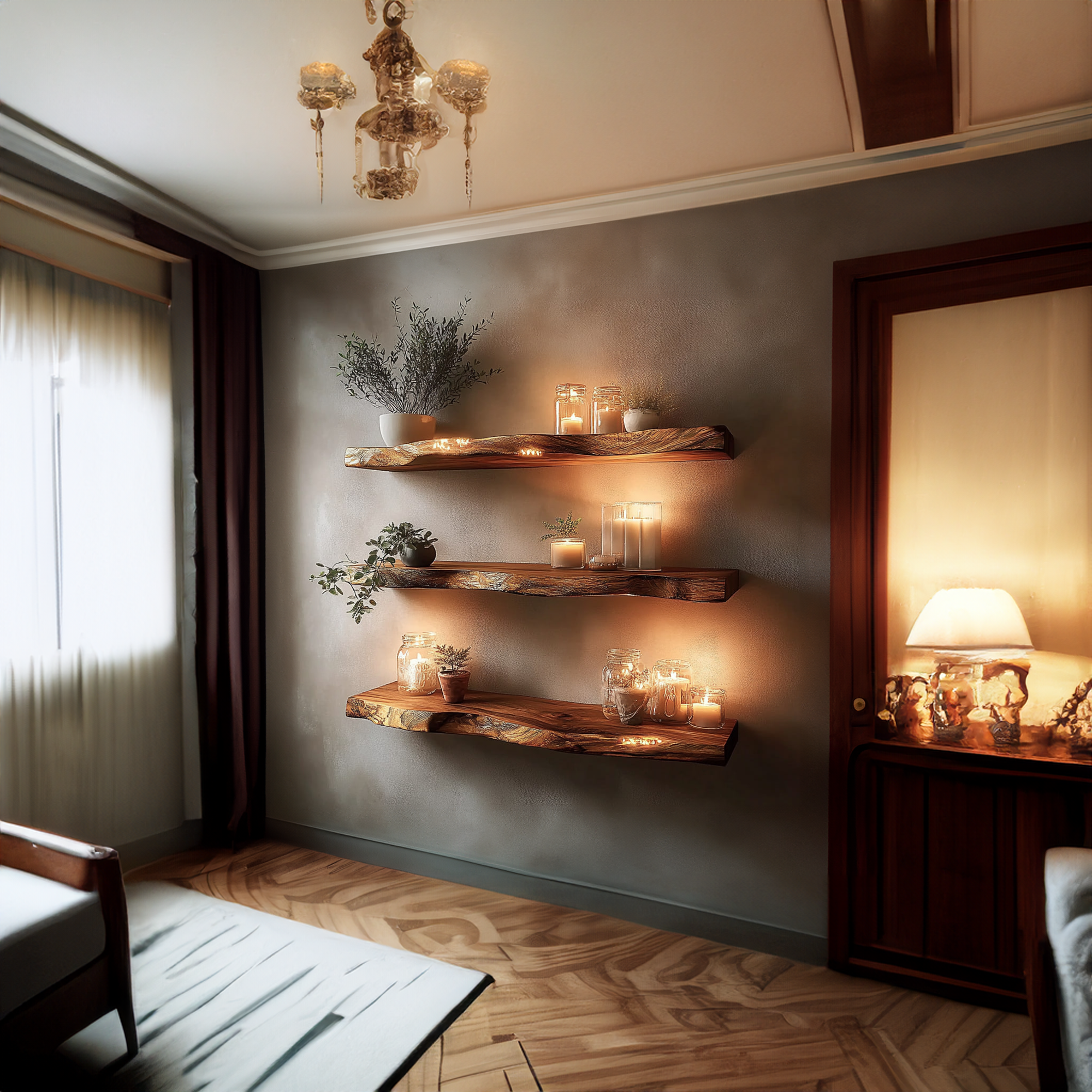 Rustic Live Edge Corner Storage Shelf Living Room Or Office SINLKIFL223