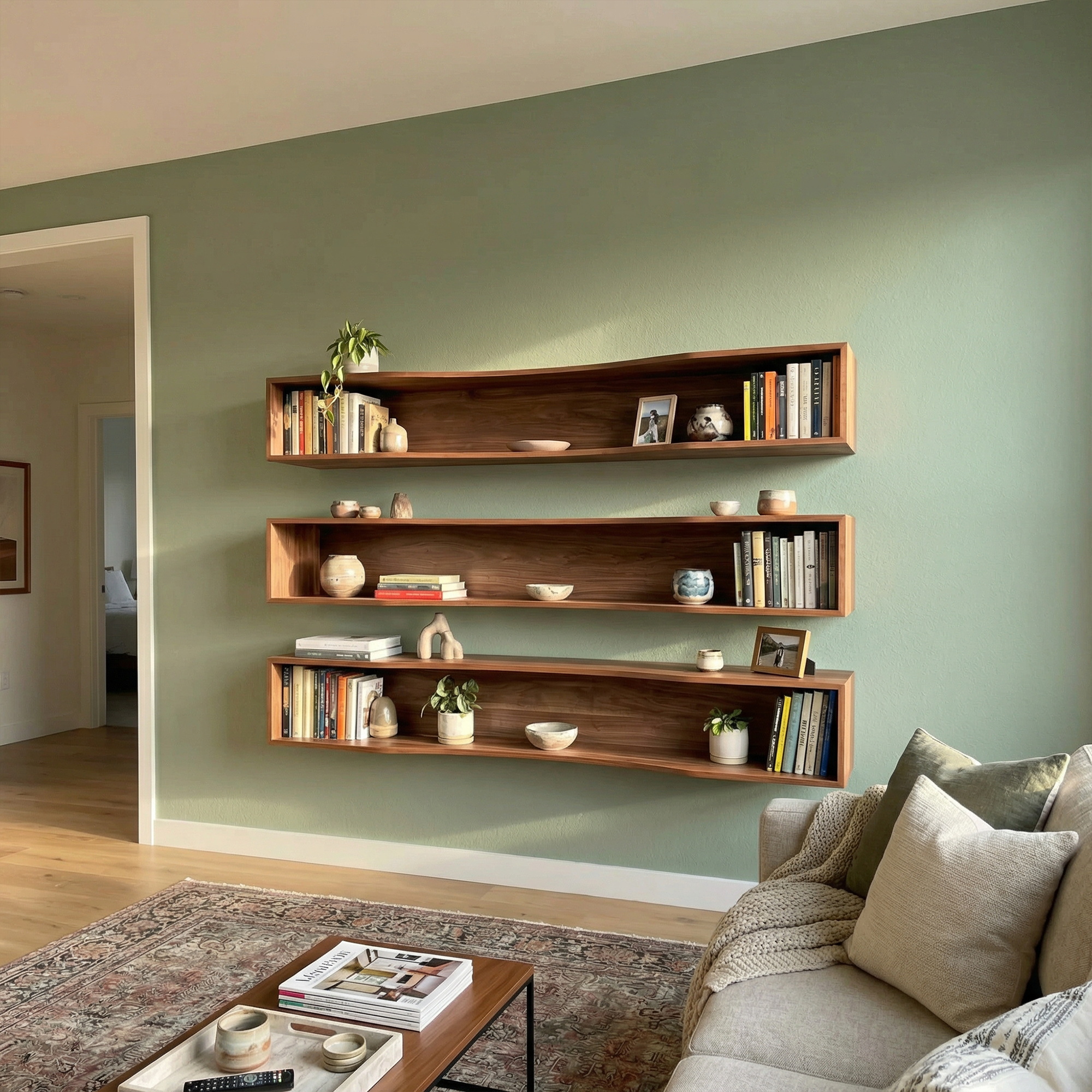 Modern Rectangular Floating Wall Shelves Solid Wood Open Storage SINLKIFL482