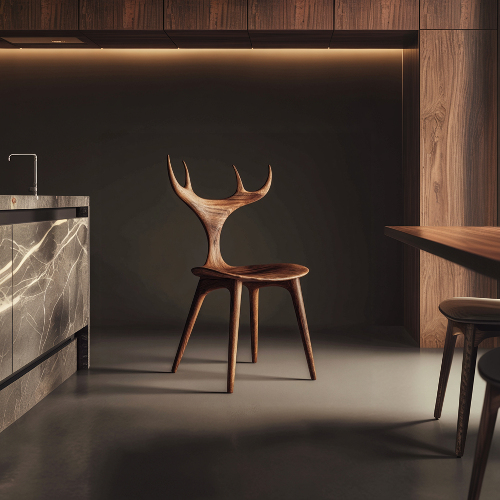 Rustic Organic Wooden Chair Dining Room Interior Sculptural Seating SINLKIWC035