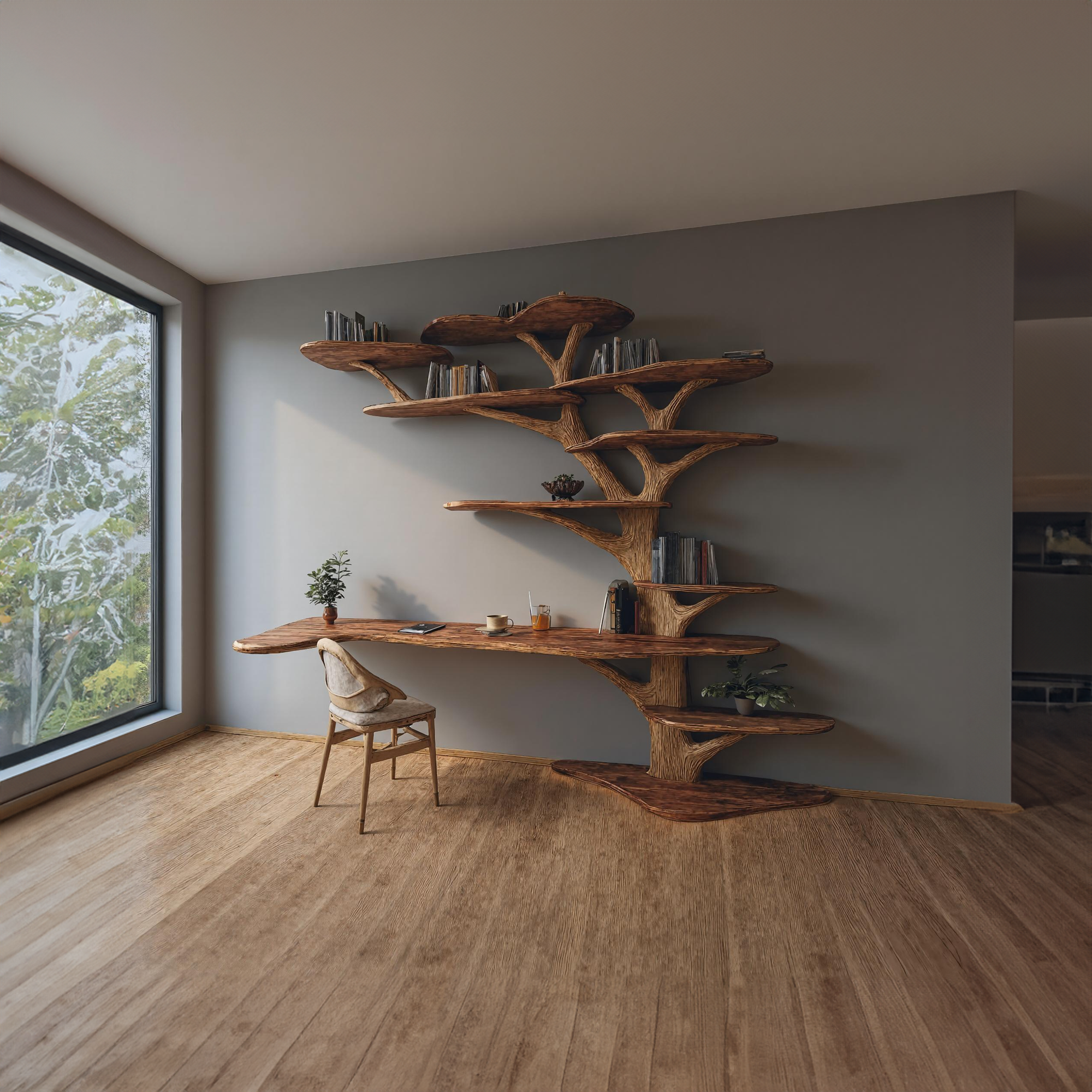 Rustic Tree Bookshelf Desk Home Office Or Study Room SINLKITB335