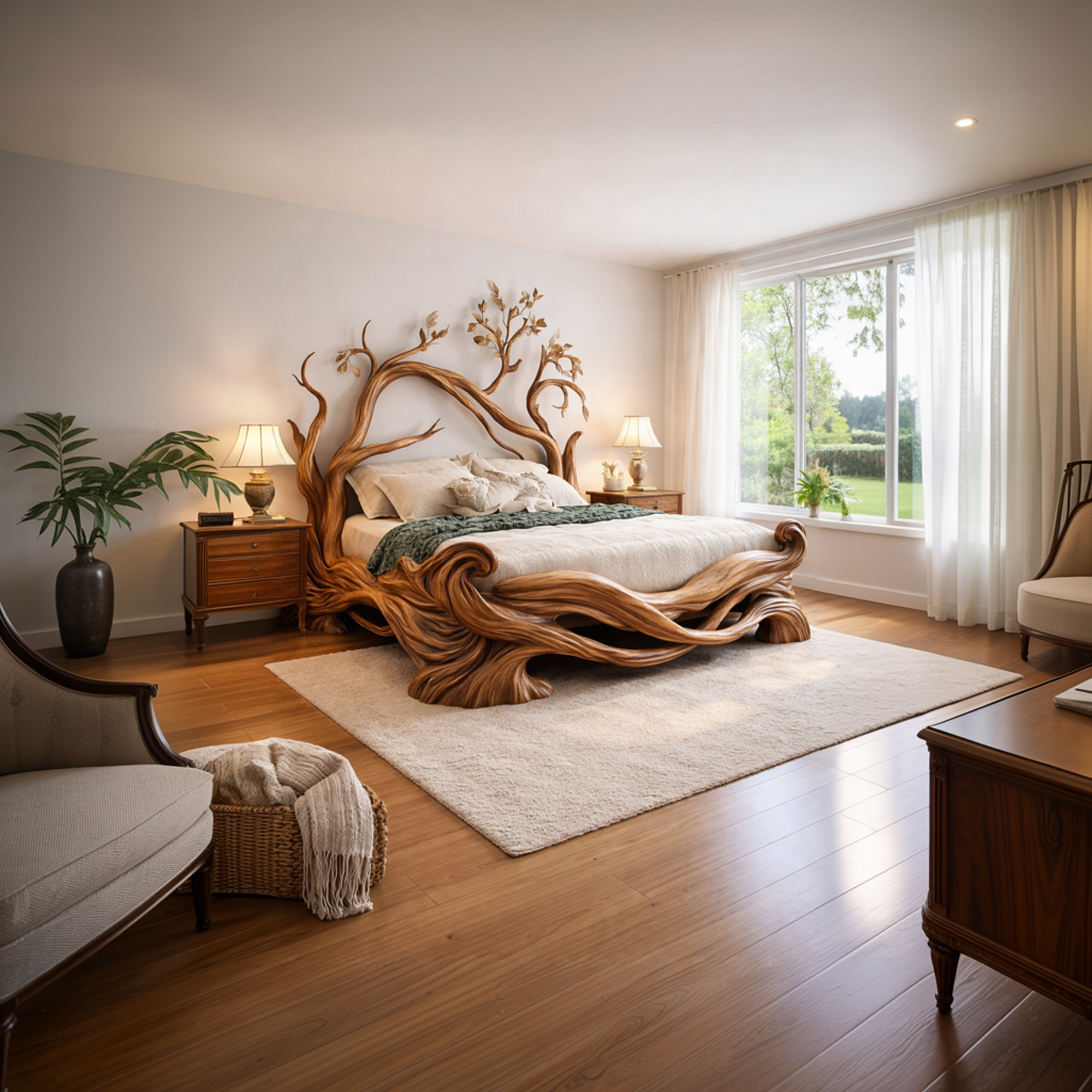 Rustic Natural Timber Bed Bedroom SINLKIWB087