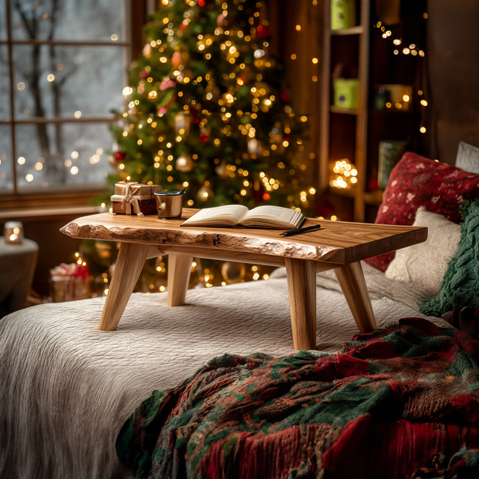Rustic Live Edge Bed Table Christmas Holiday Bedroom Decor SINLKIDK062