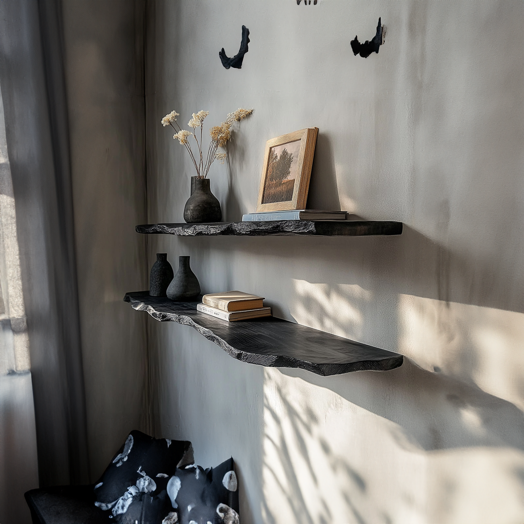 Rustic Modern Live Edge Wall Mounted Shelf Living Room Or Study Room SINLKIFL265